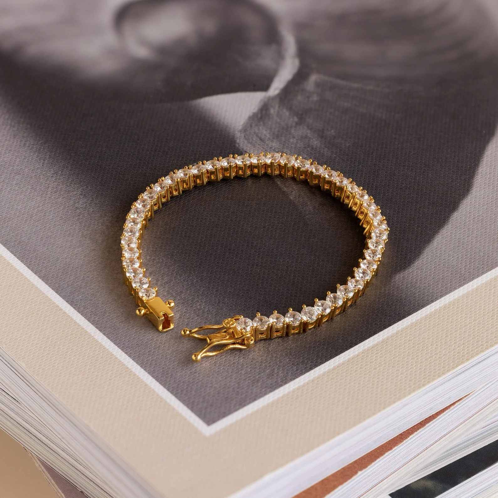 3-Prong Diamond Tennis Necklace & Bracelet Set in 18K Gold - Image 6