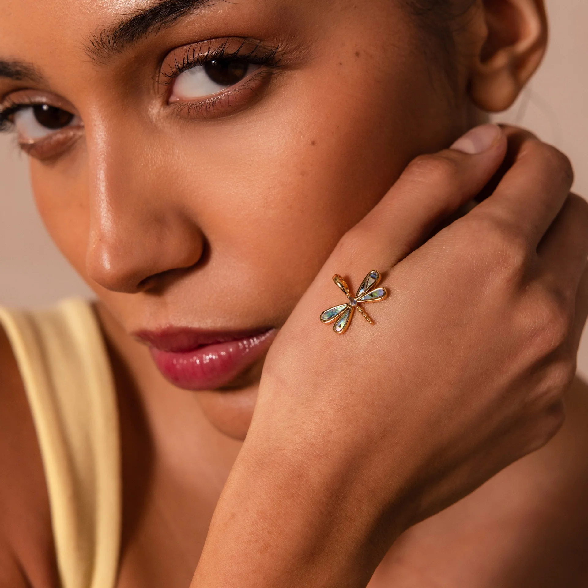 Abalone Dragonfly Charm in 18K Gold - Image 6