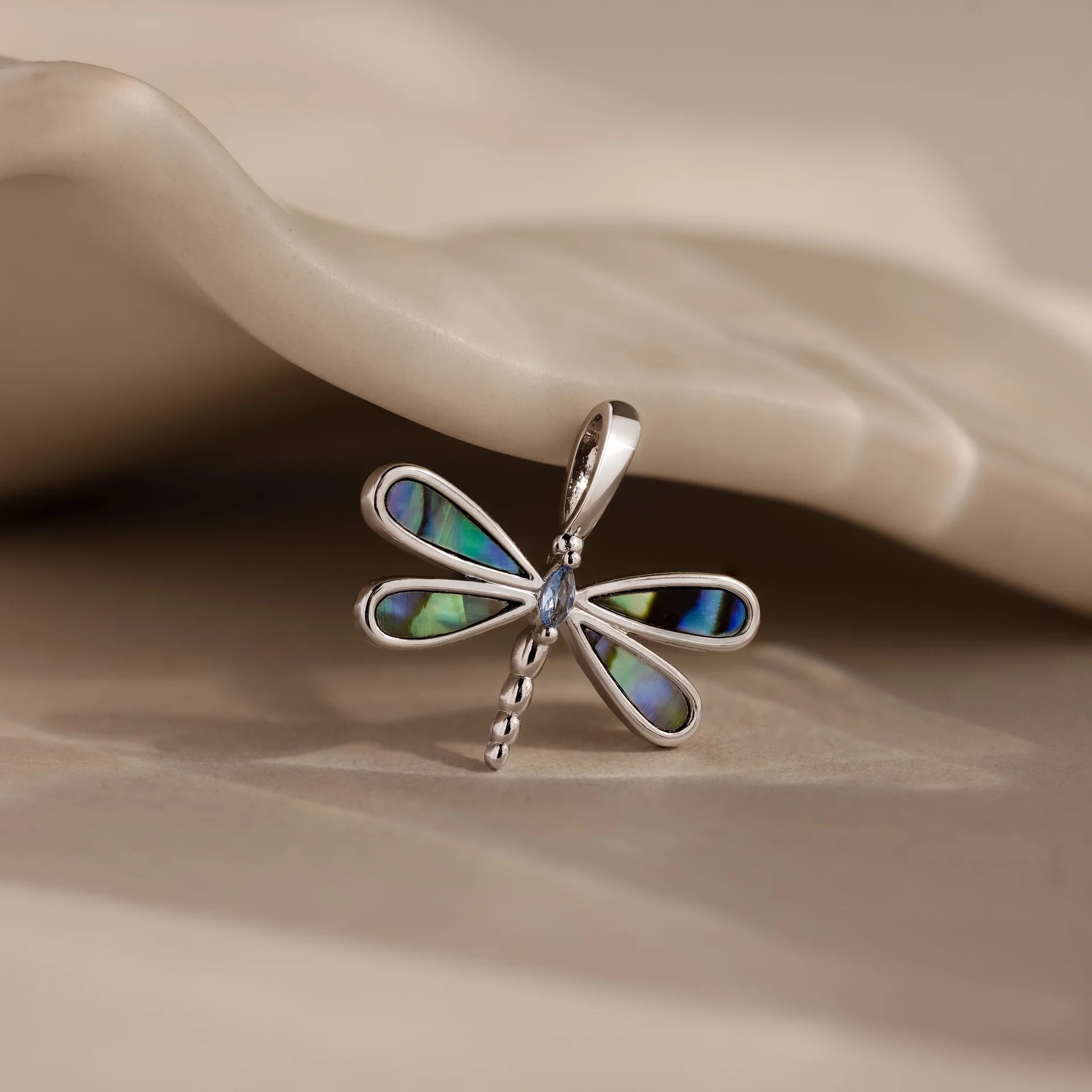 Abalone Dragonfly Charm in Silver - Image 3