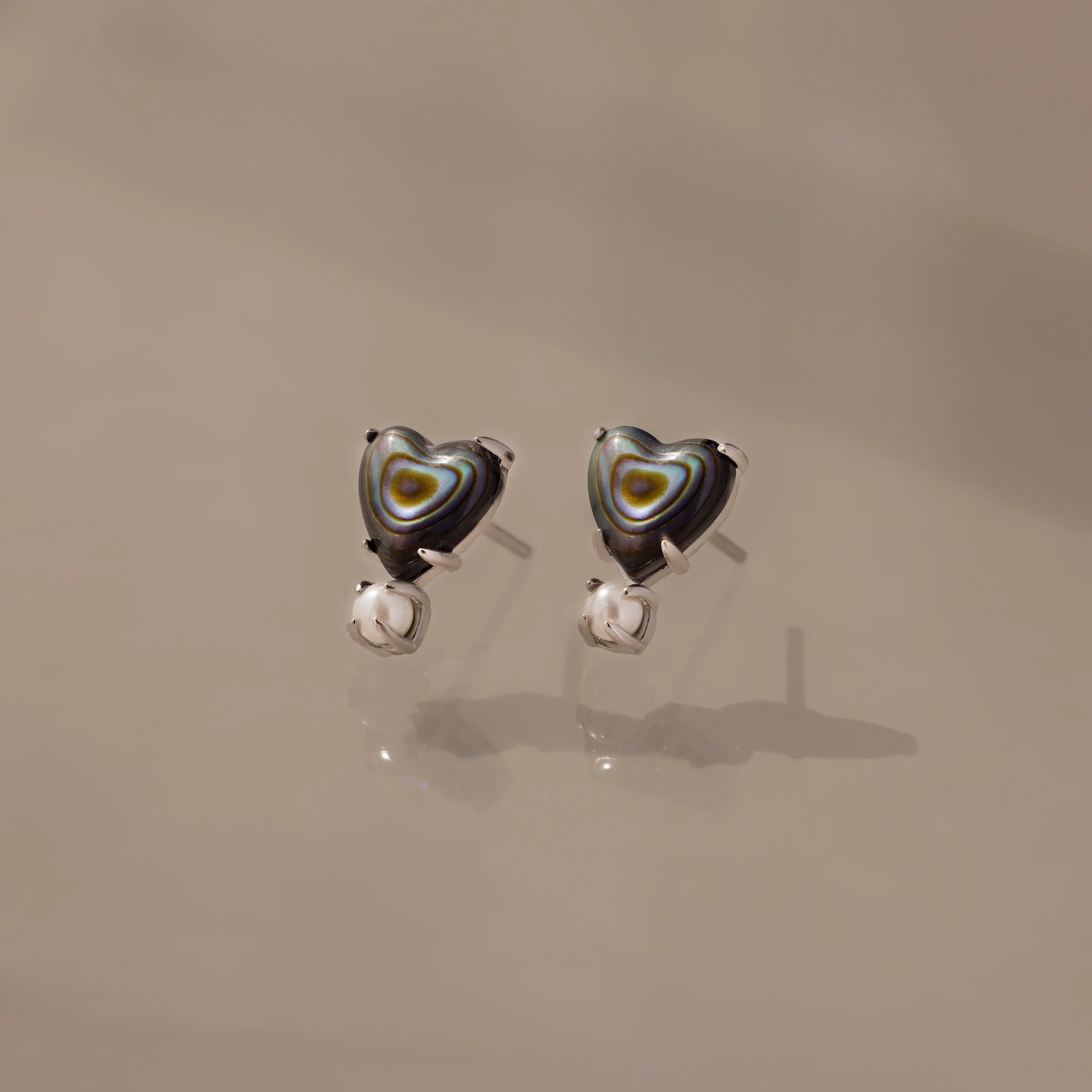 Abalone Pearl Heart Studs in Silver