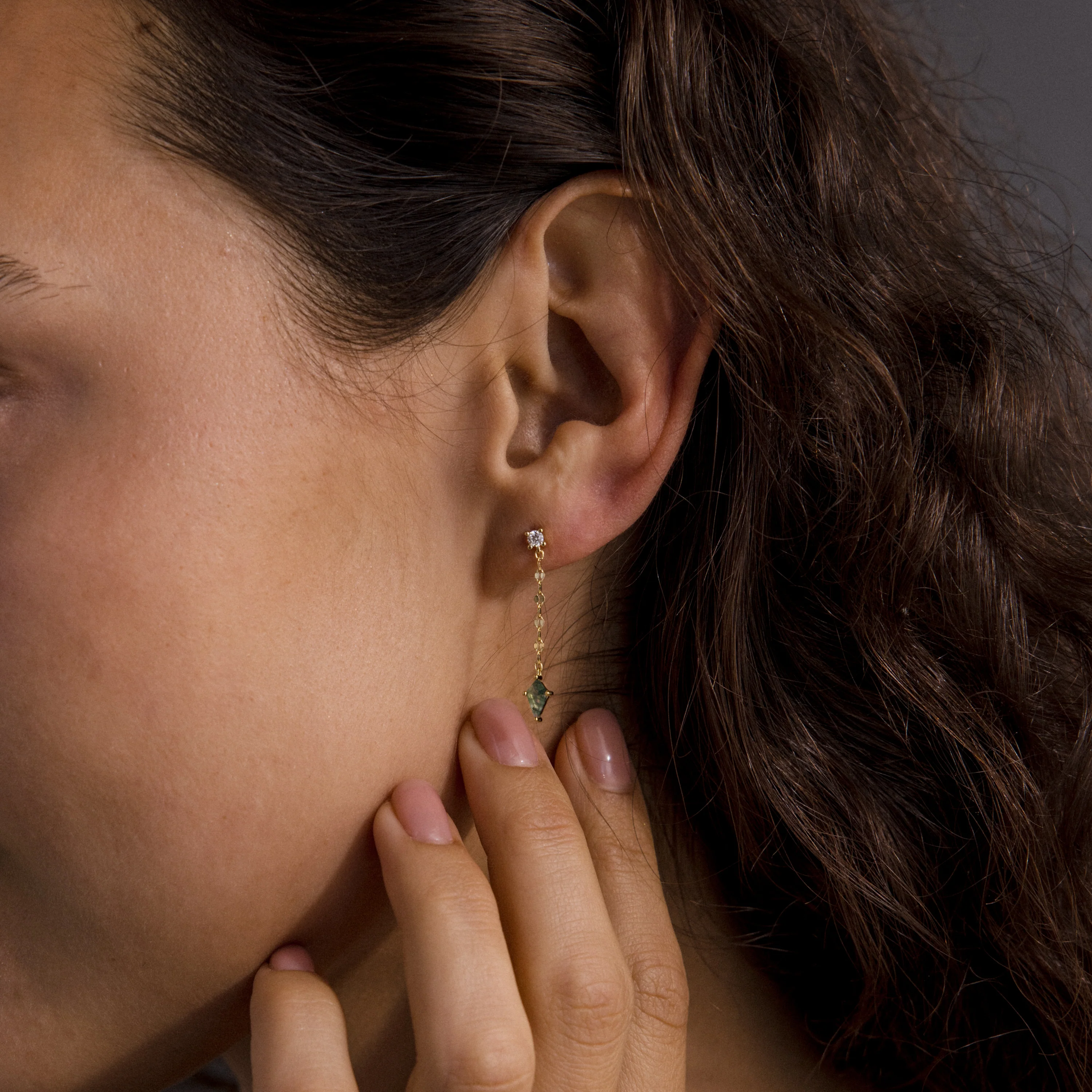 Agate Diamond Dangle Earrings in 18K Gold - Image 2