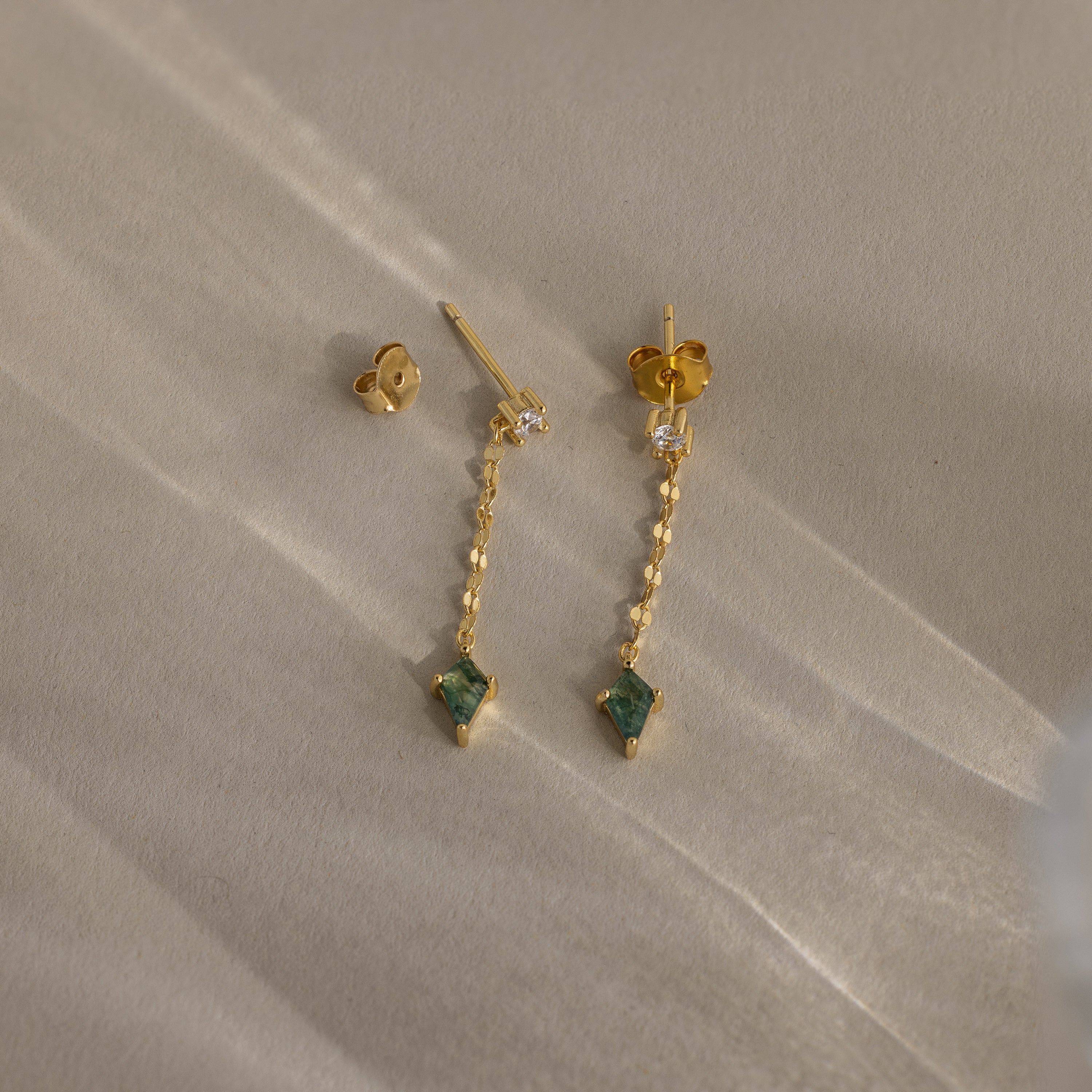 Agate Diamond Dangle Earrings in 18K Gold - Image 3