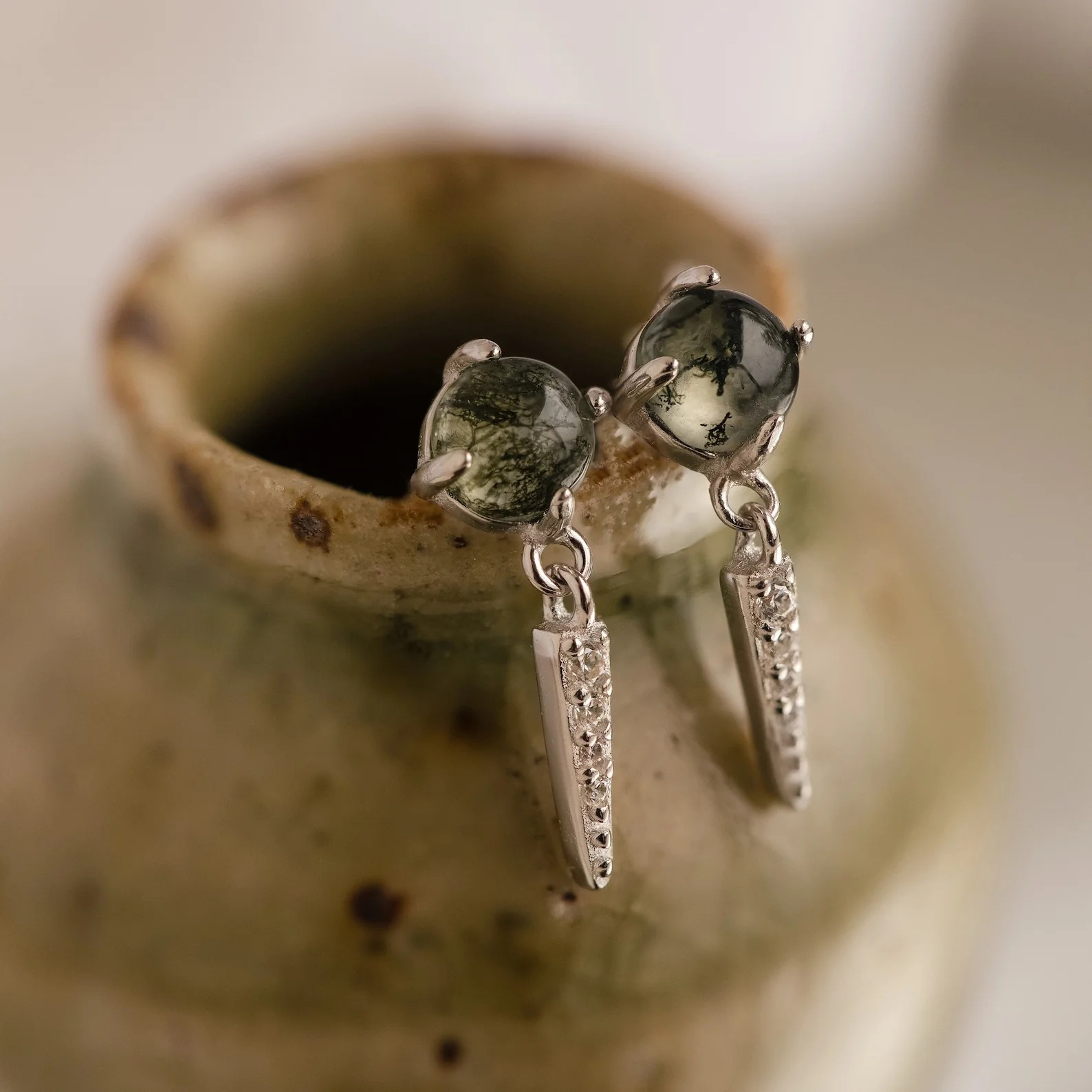 Agate Diamond Drop Earrings - Image 5