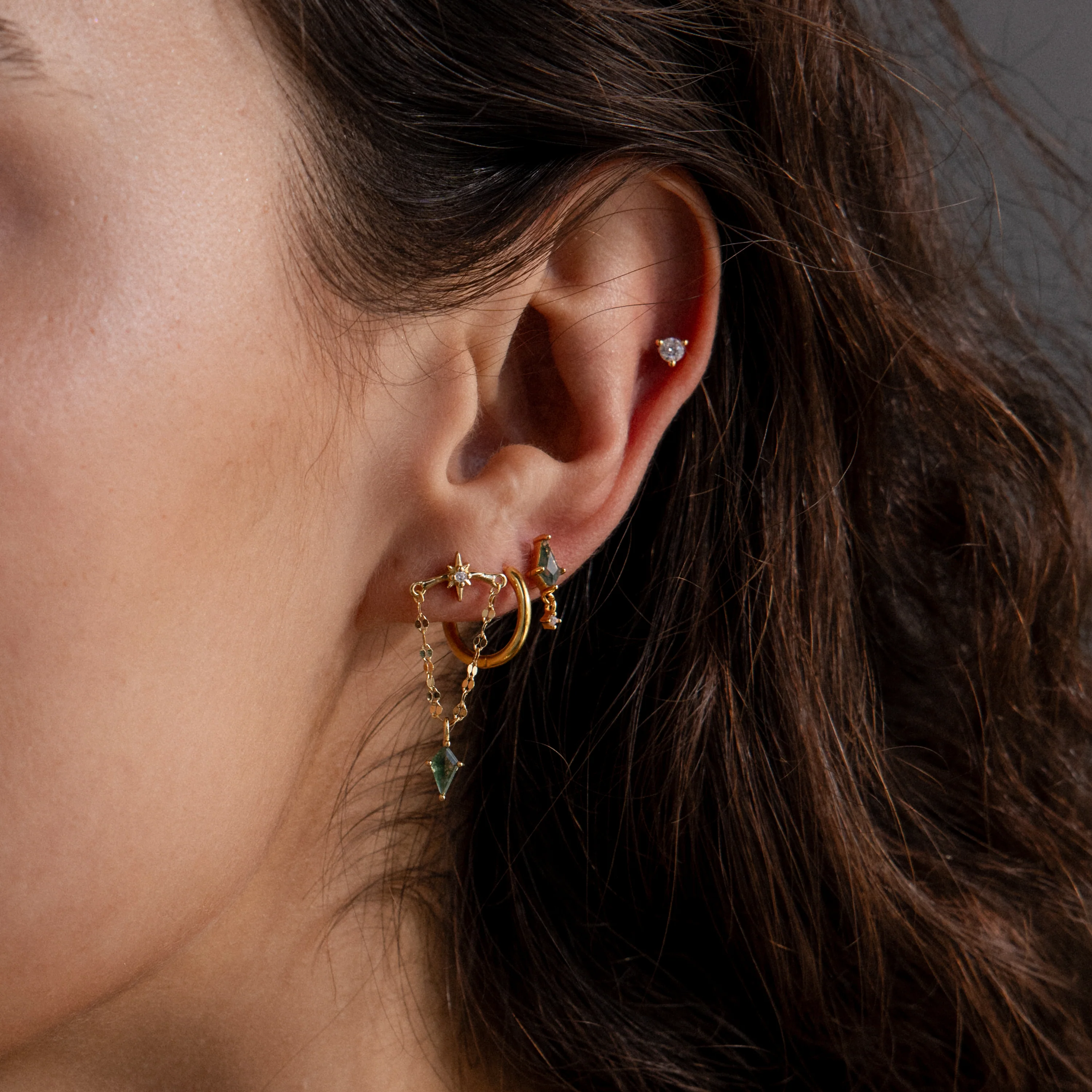Agate Star Chain Earrings in 18K Gold - Image 6