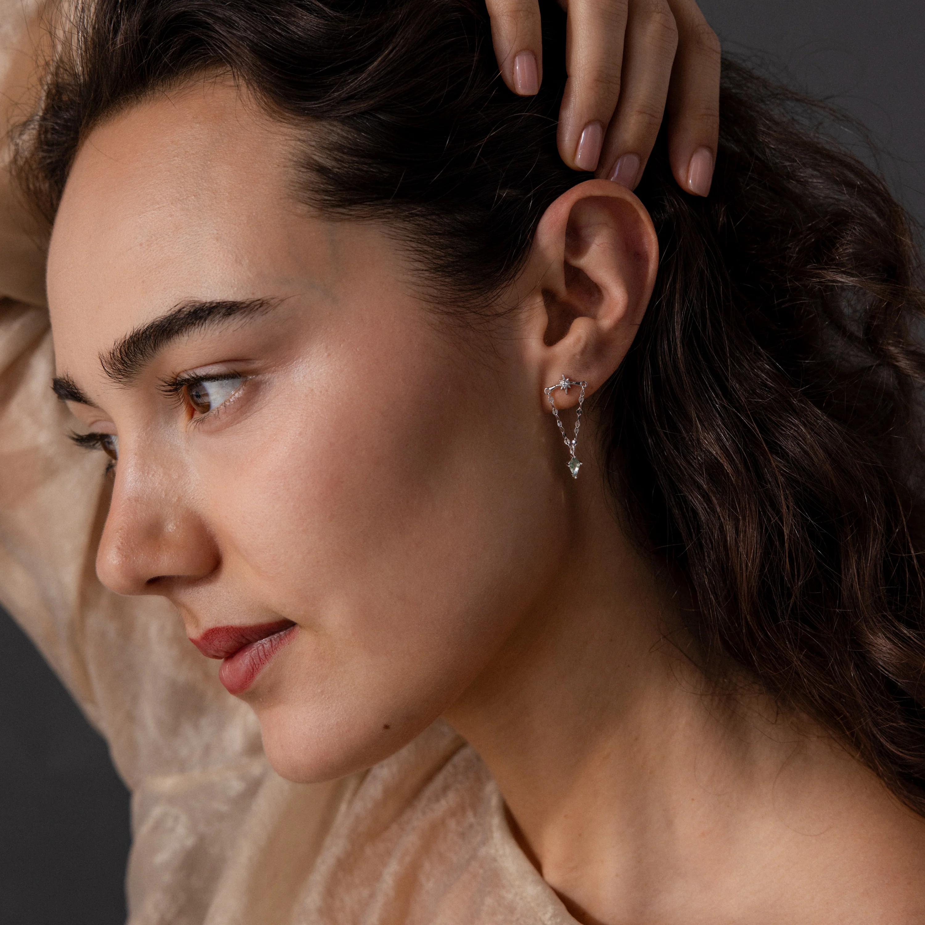 Agate Star Chain Earrings in Silver - Image 6