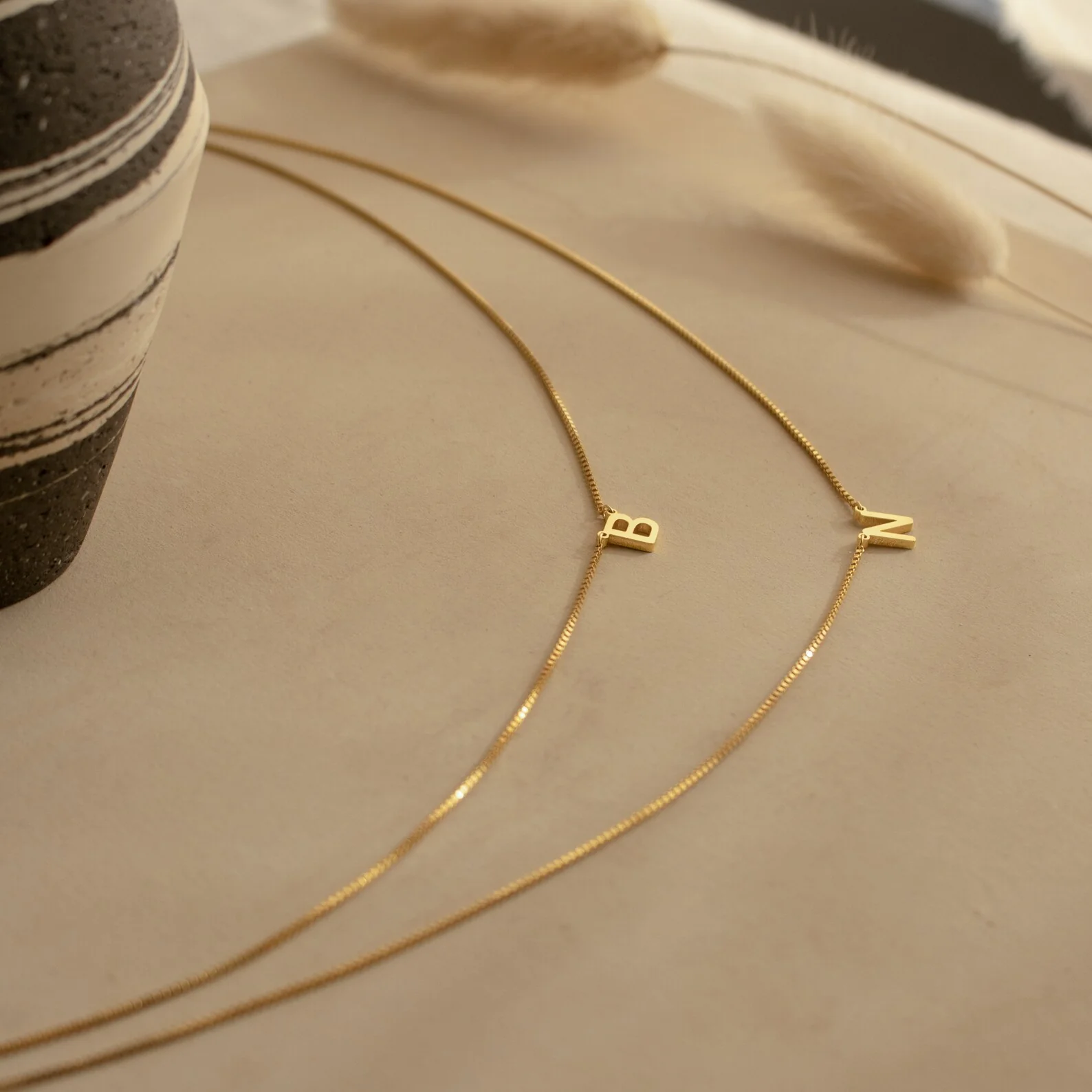 Alice Double Letter Necklace in Box Chain - Image 4