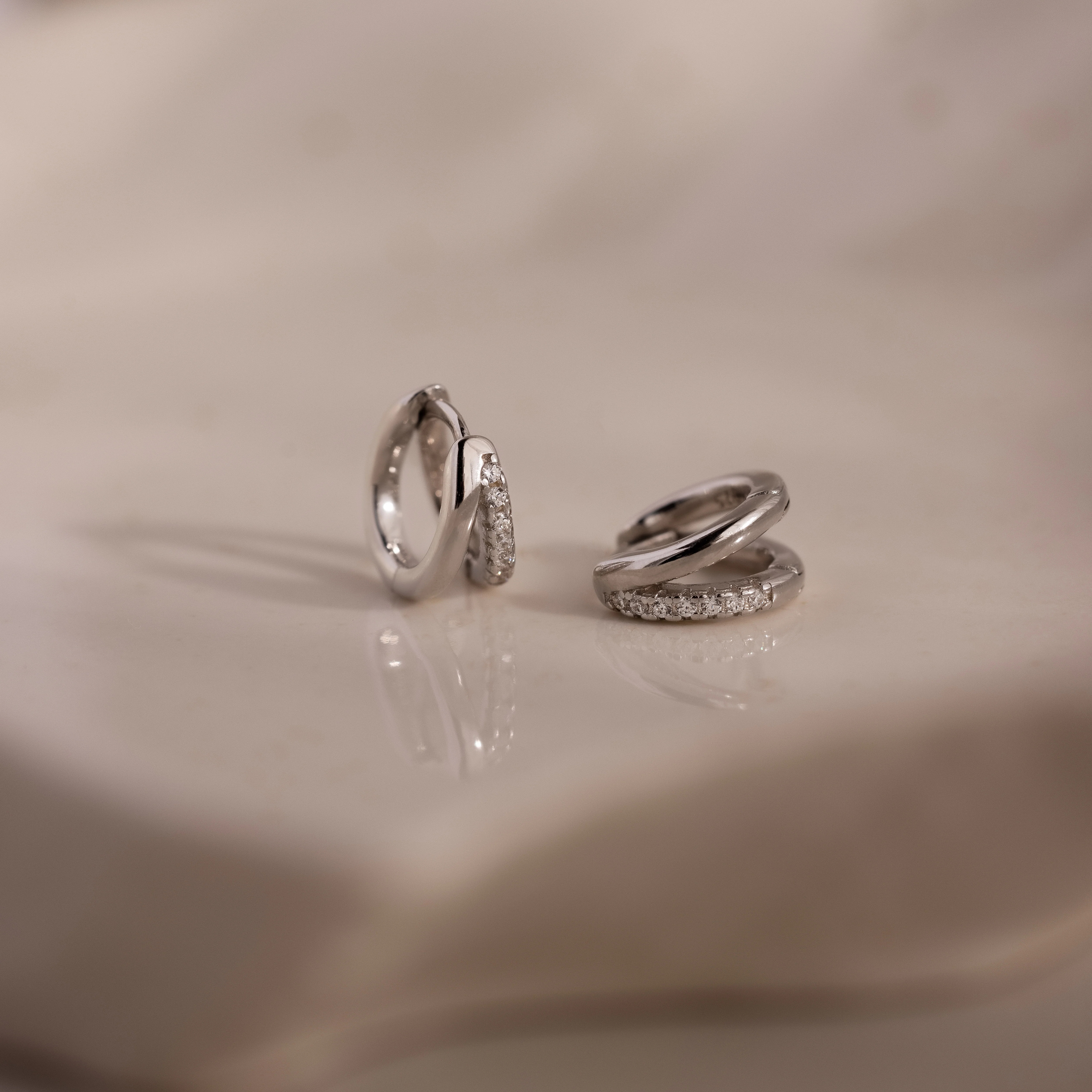 Amelia Duo Huggies in Silver - Image 3