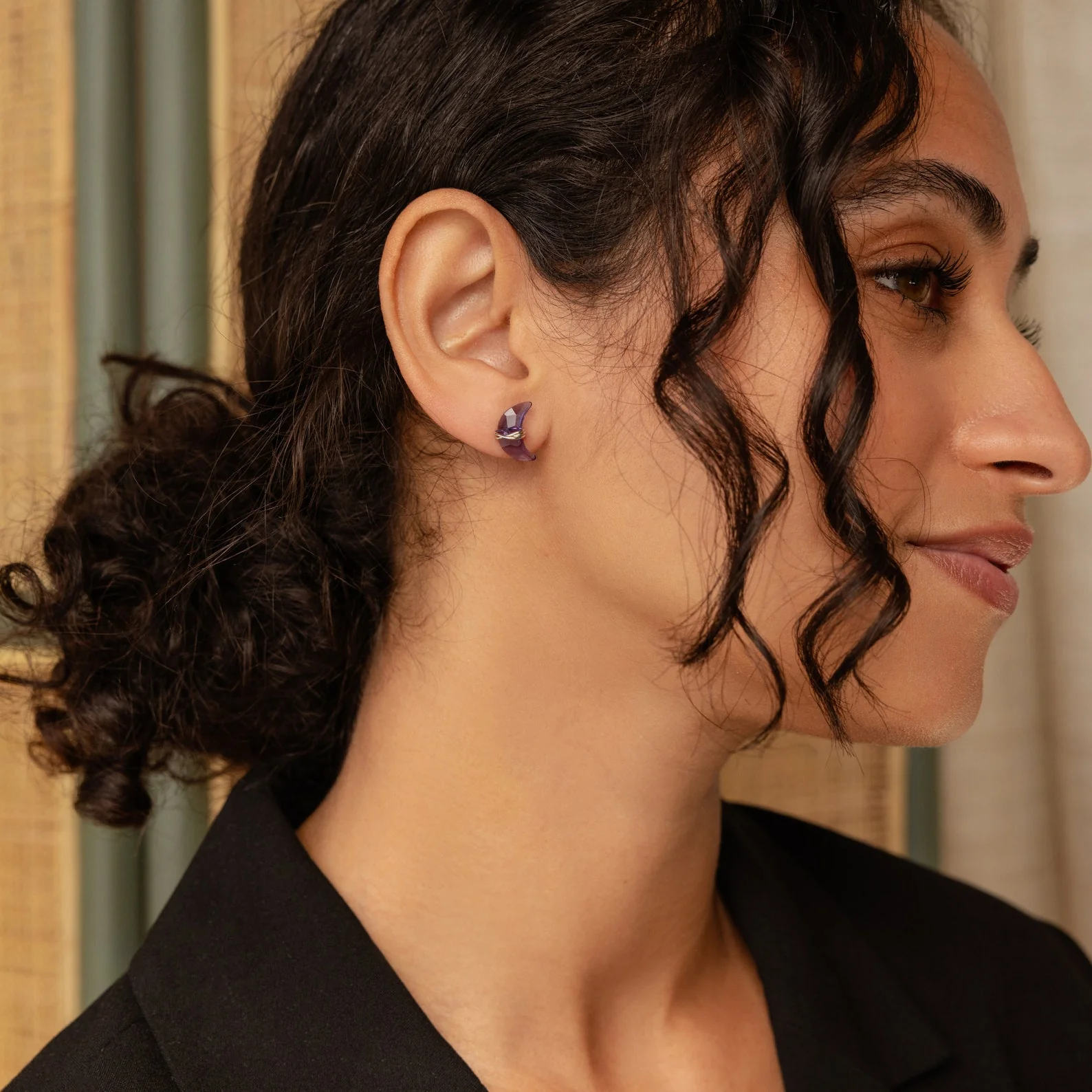 Amethyst Moon & Star Studs in Silver - Image 4