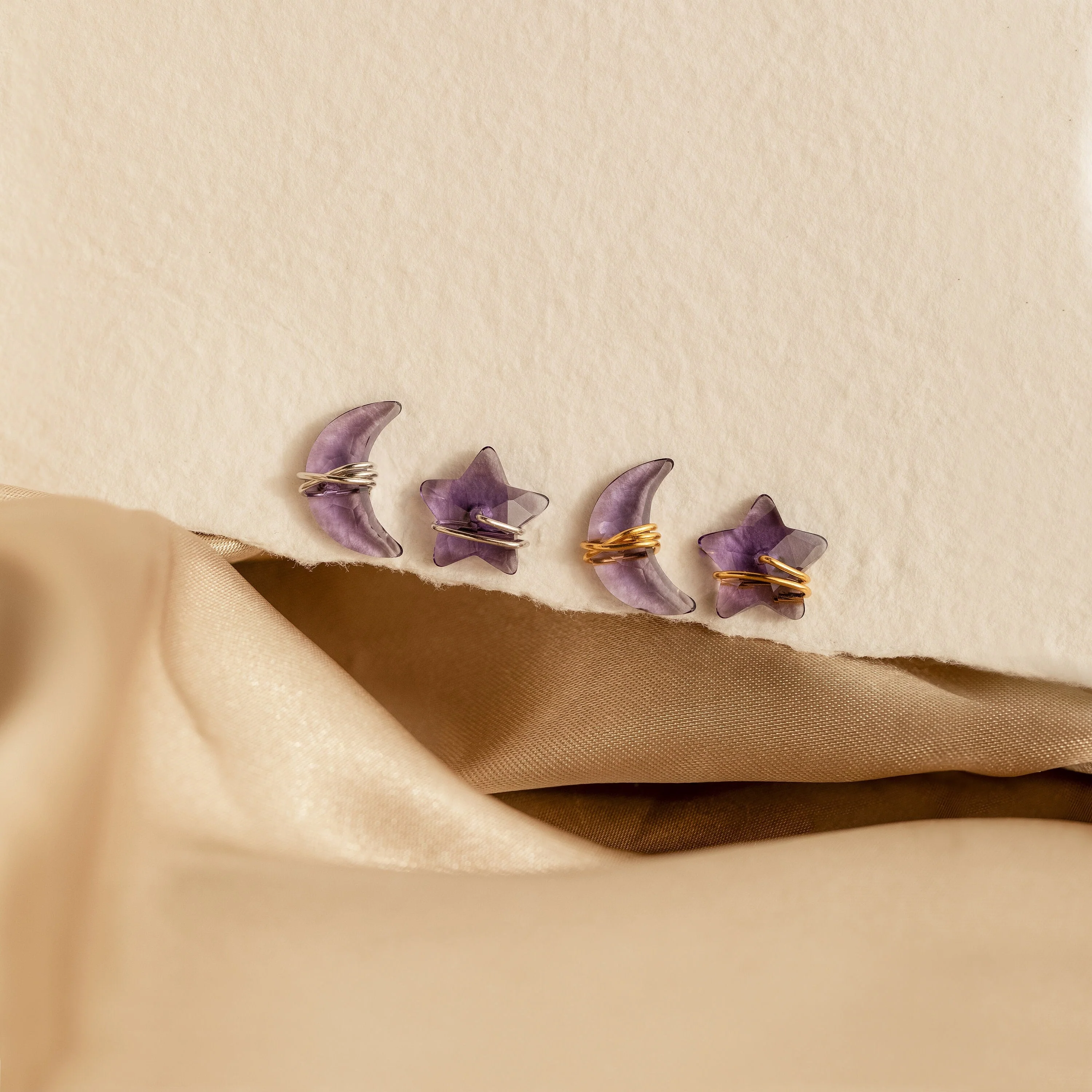 Amethyst Moon & Star Studs in Silver - Image 3