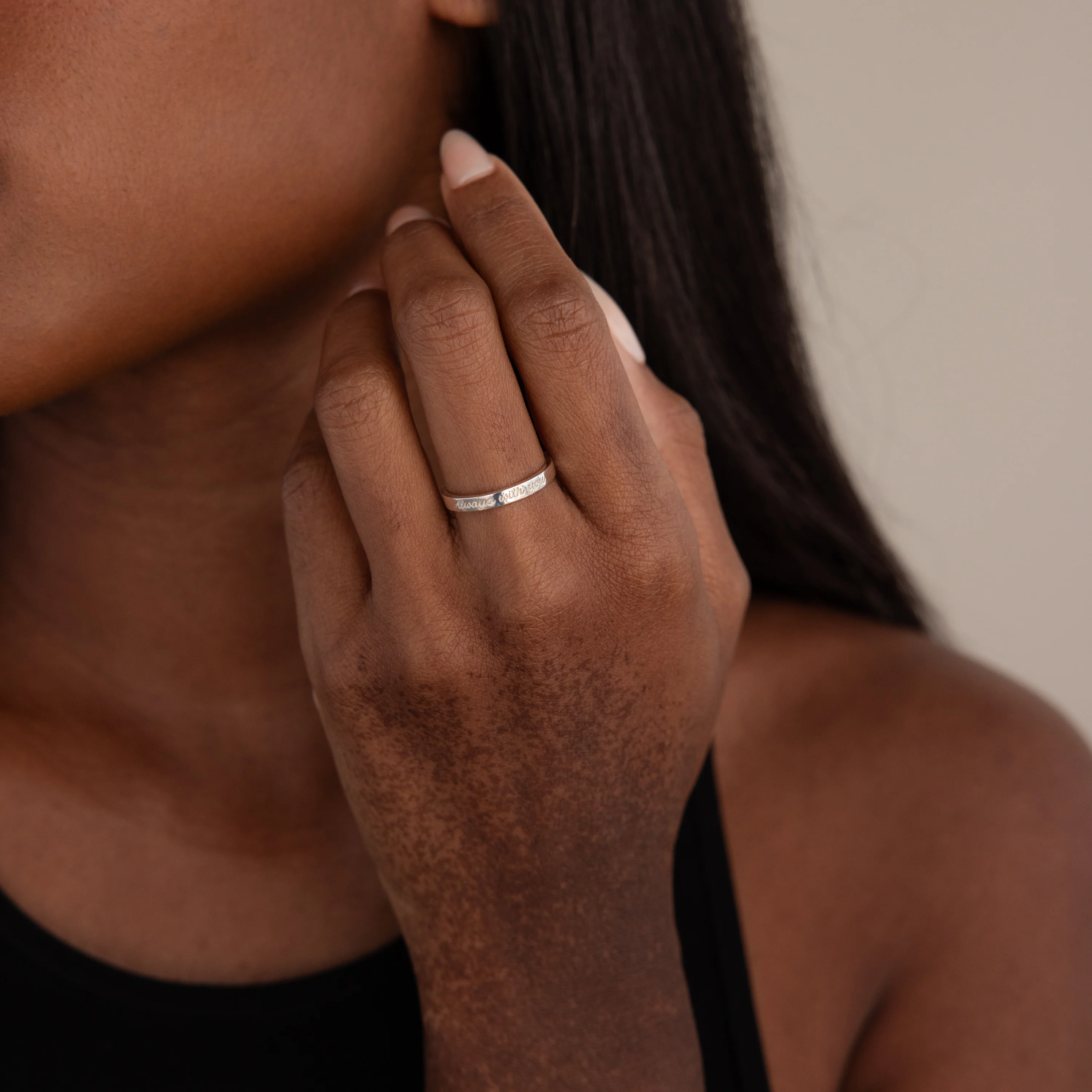 Ann Thin Message Ring in Silver - Image 2