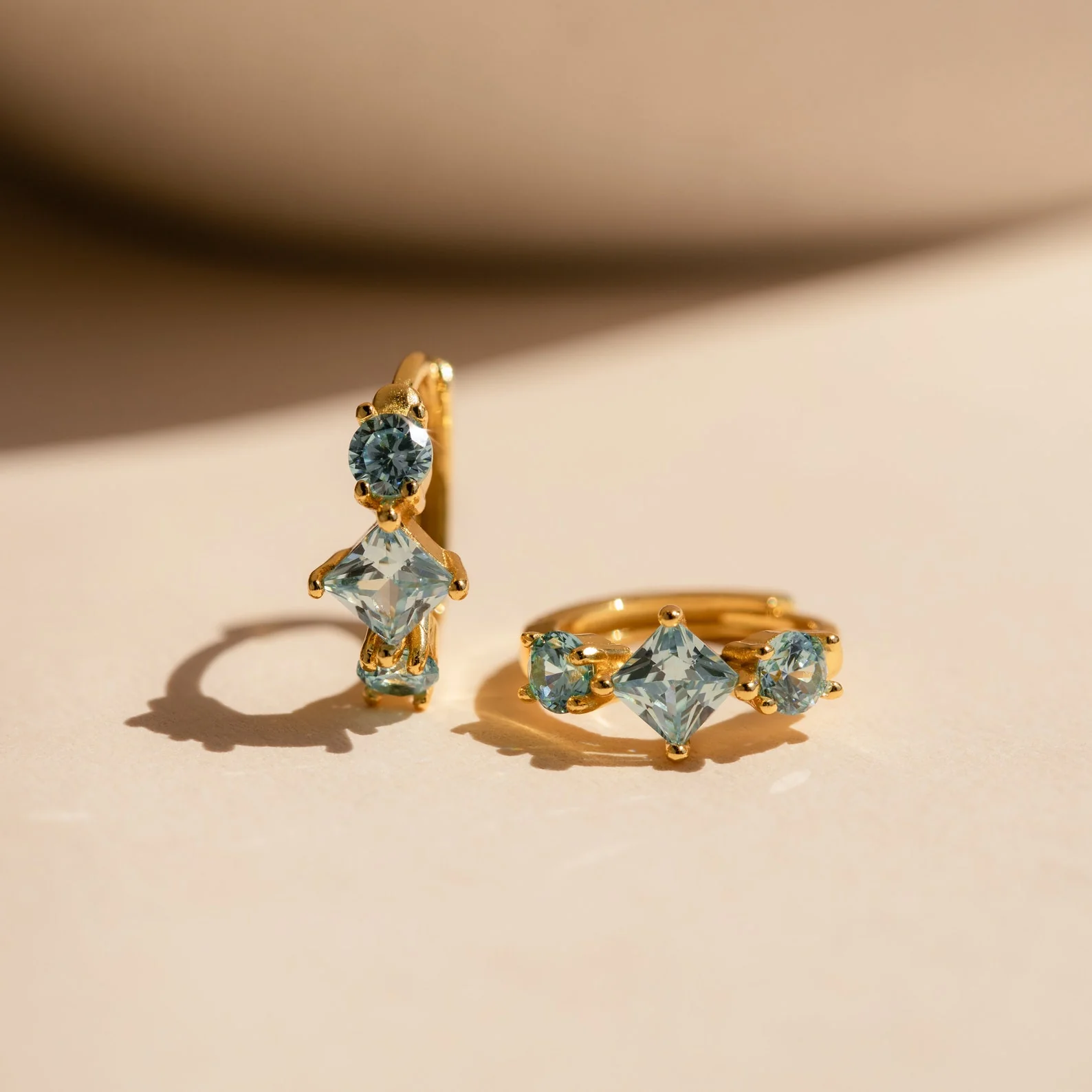 Aquamarine Diamond Huggies in 18K Gold