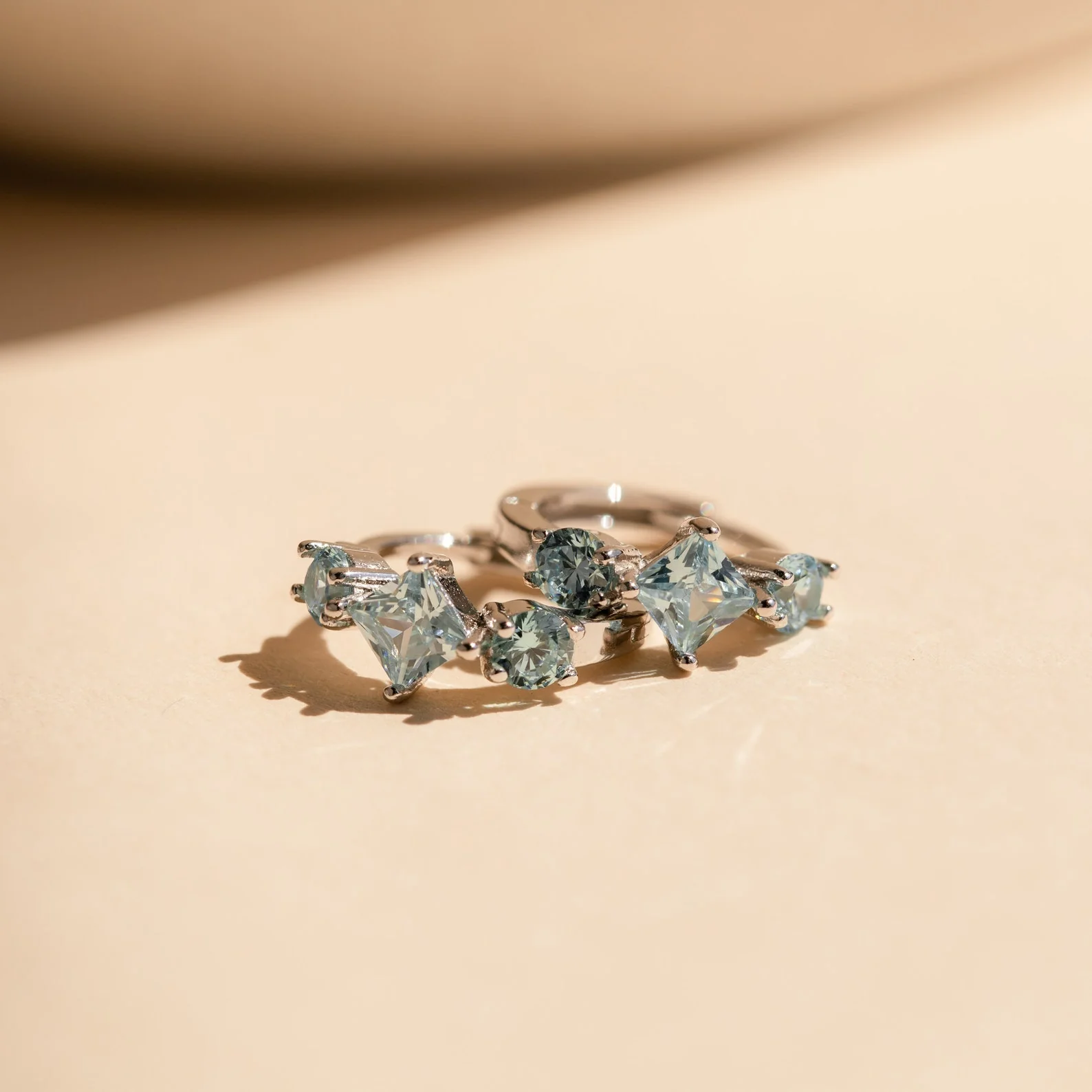Aquamarine Diamond Huggies in Silver