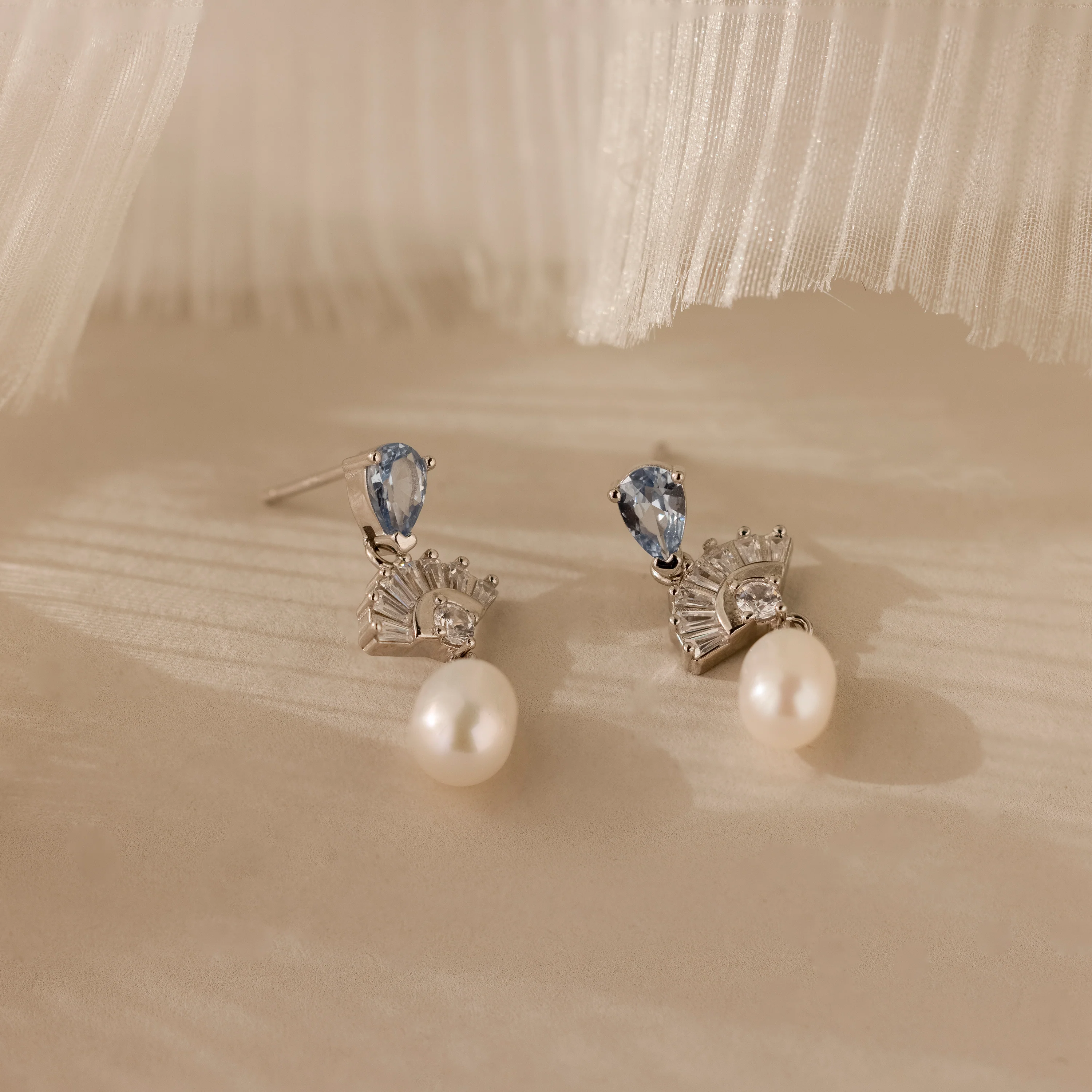 Aquamarine Pearl Drop Earrings - Image 2