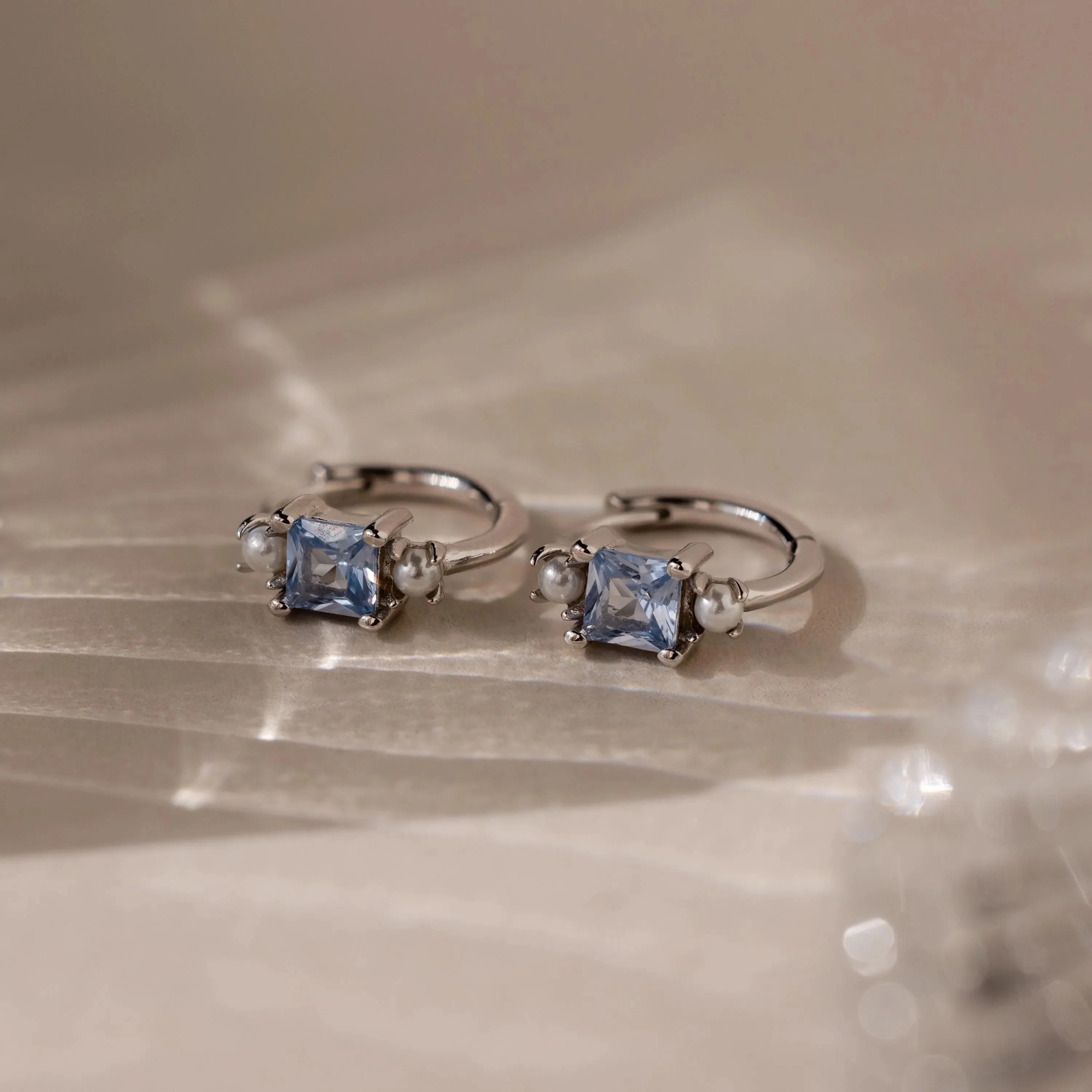Aquamarine Pearl Huggies - Image 5