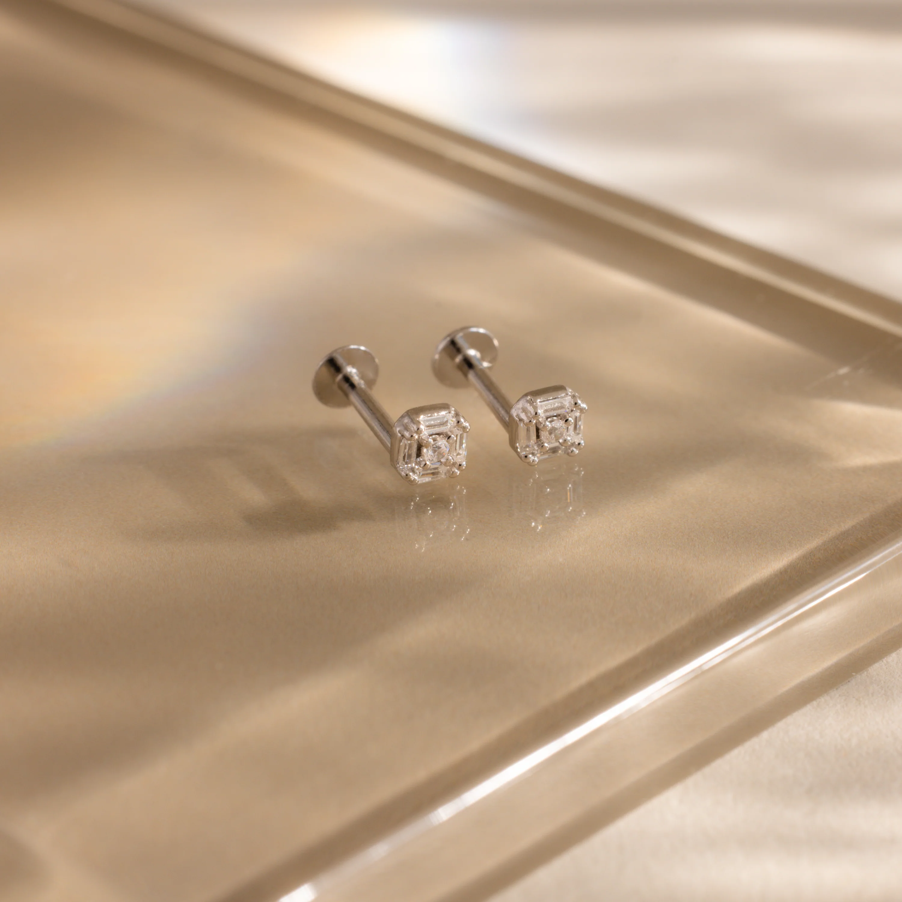 Art Deco Flatback Studs in Silver