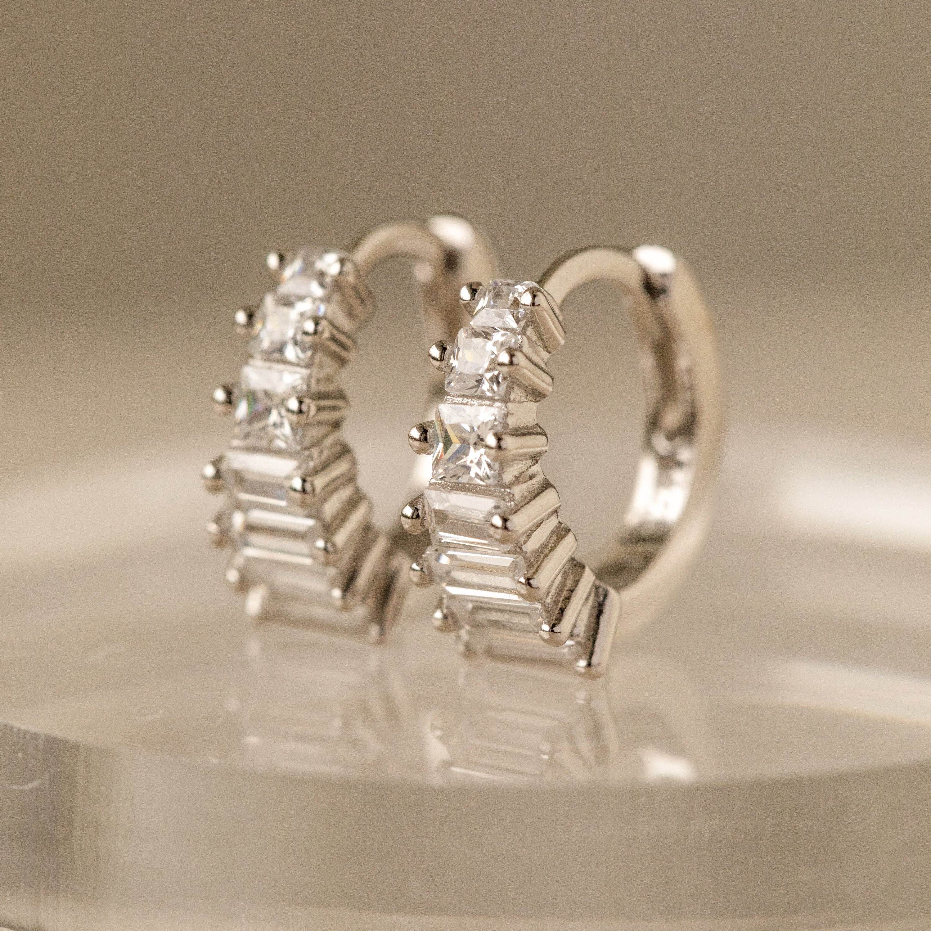 Art Deco Huggies in Silver