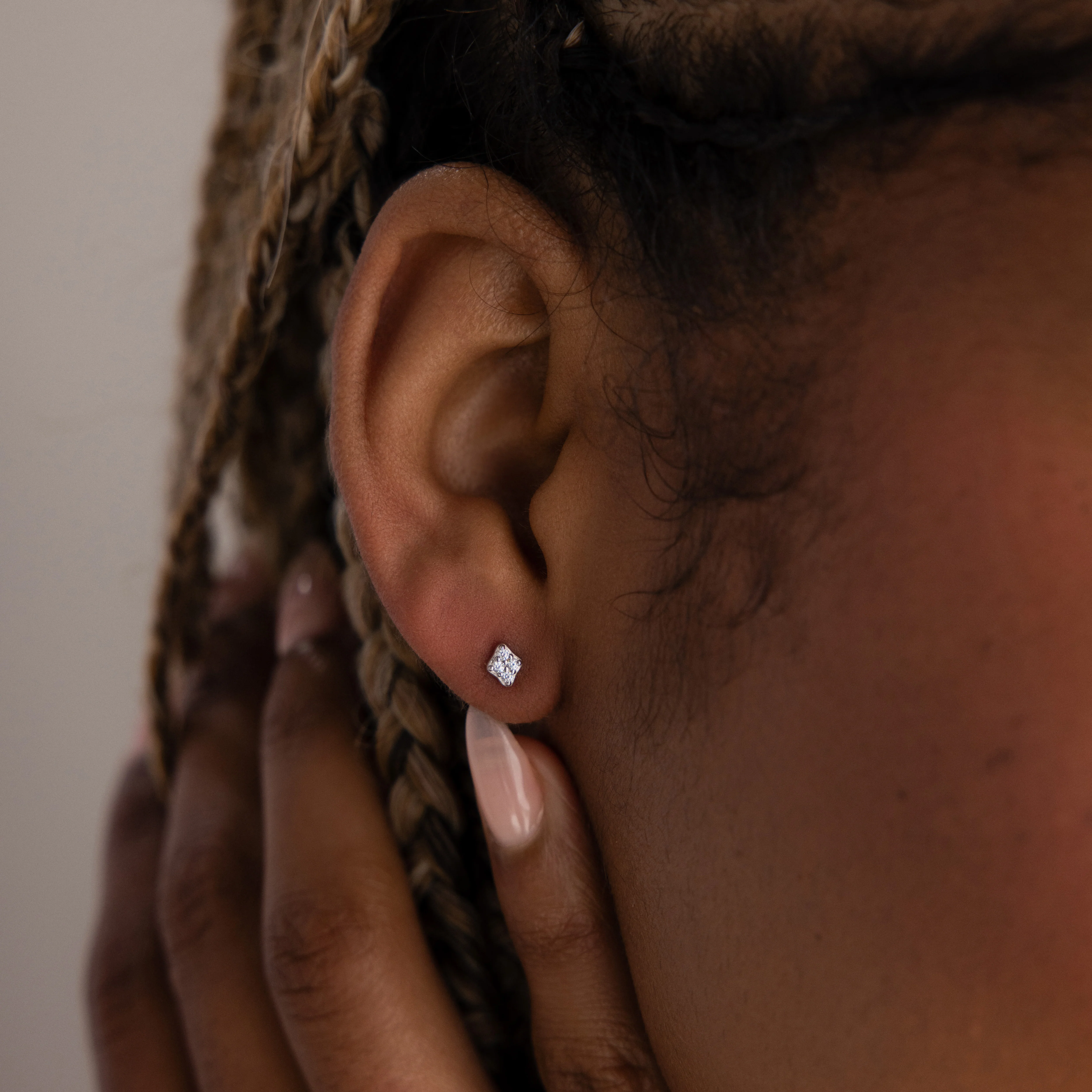 Avery Geometric Diamond Studs in Silver - Image 2