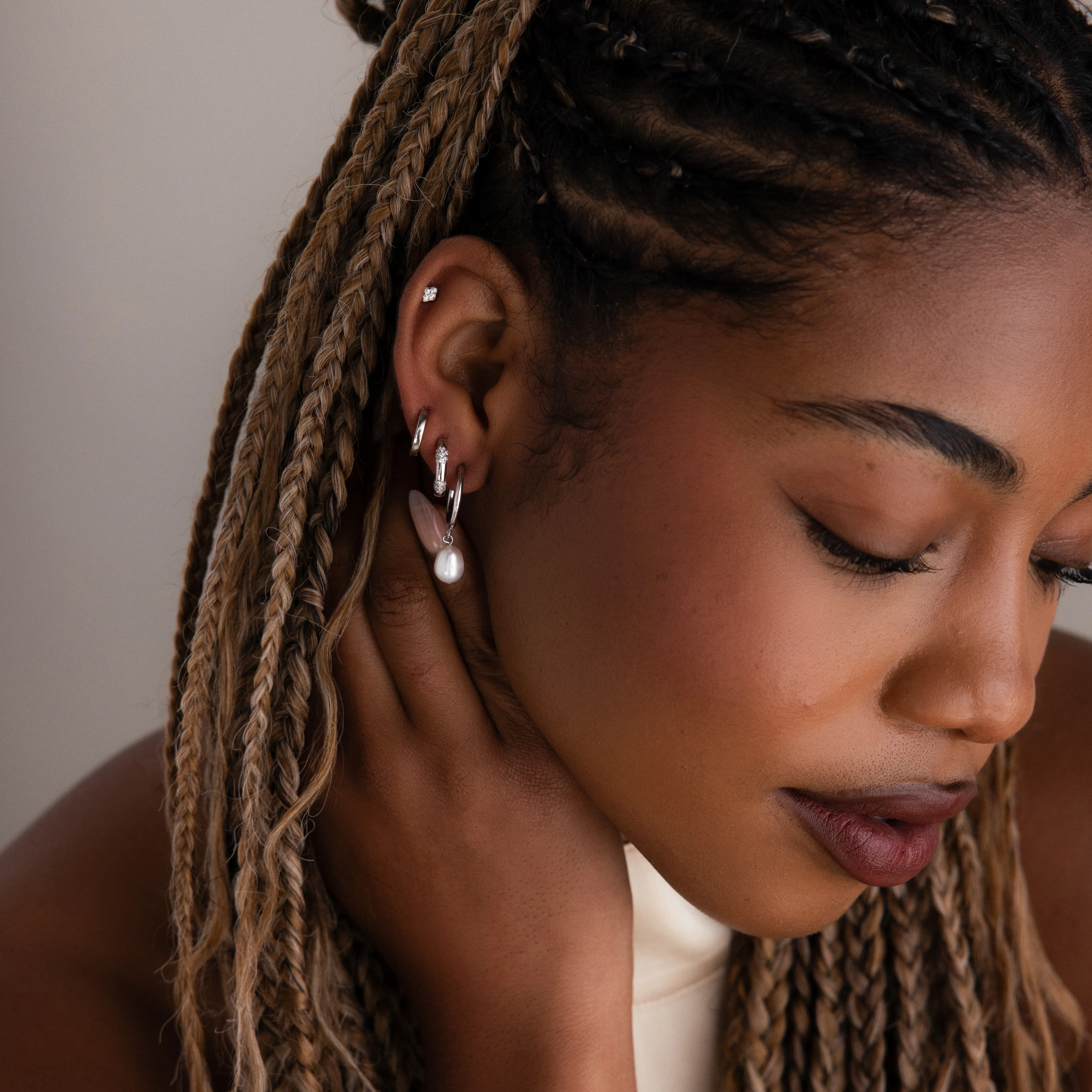 Avery Geometric Diamond Studs in Silver - Image 6