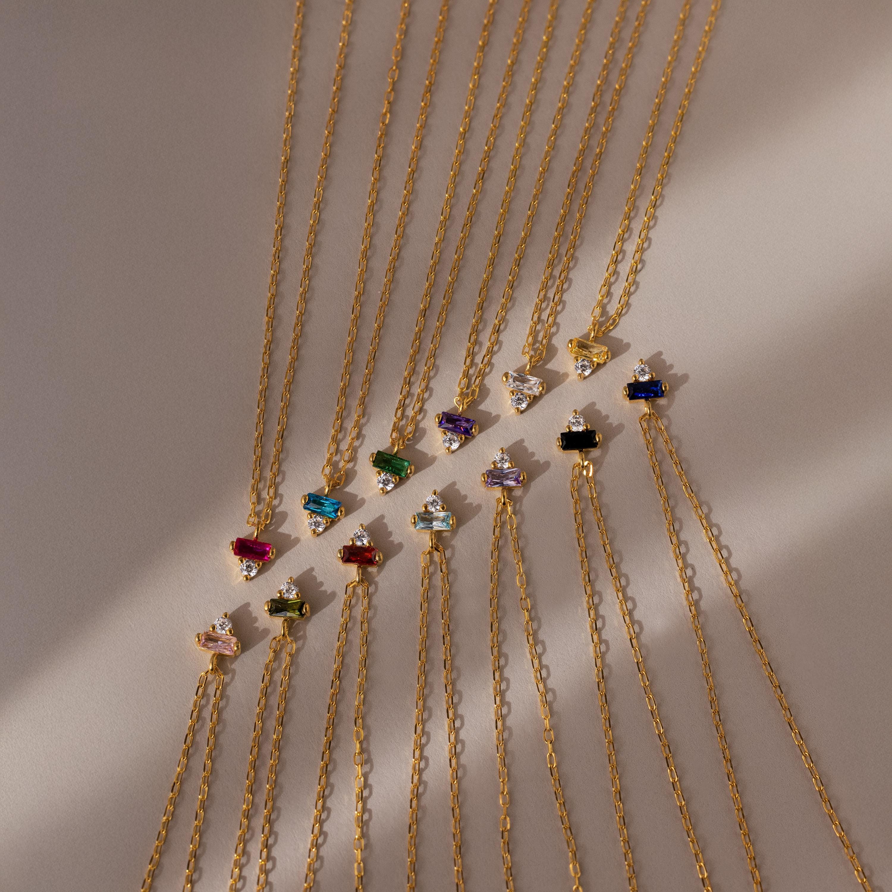 Baguette Birthstone Drop Necklace - Image 3