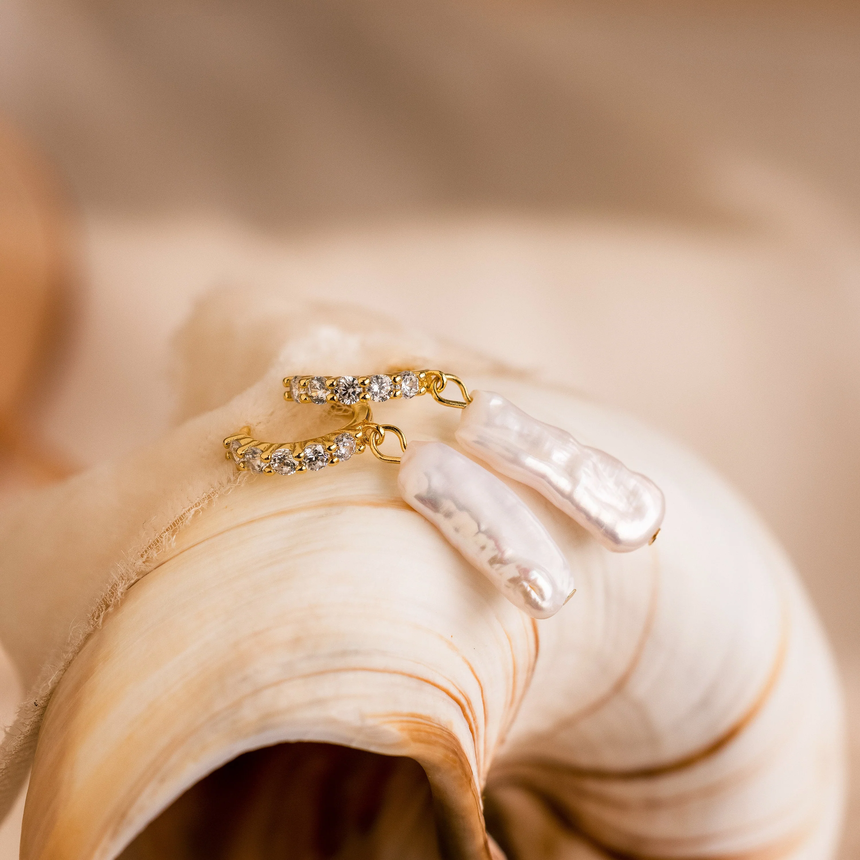 Baroque Pearl Pave Huggies - Image 2