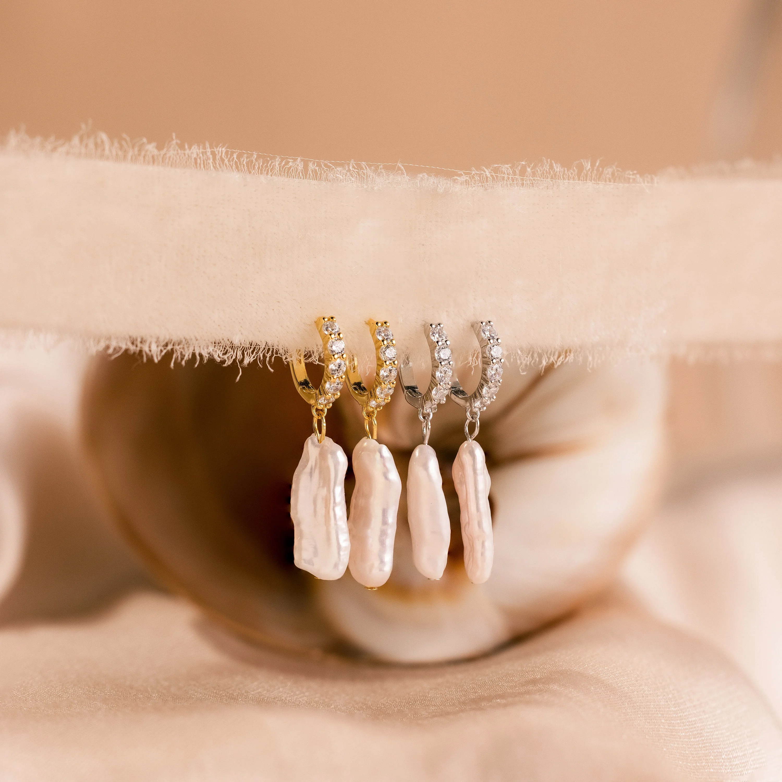 Baroque Pearl Pave Huggies - Image 3
