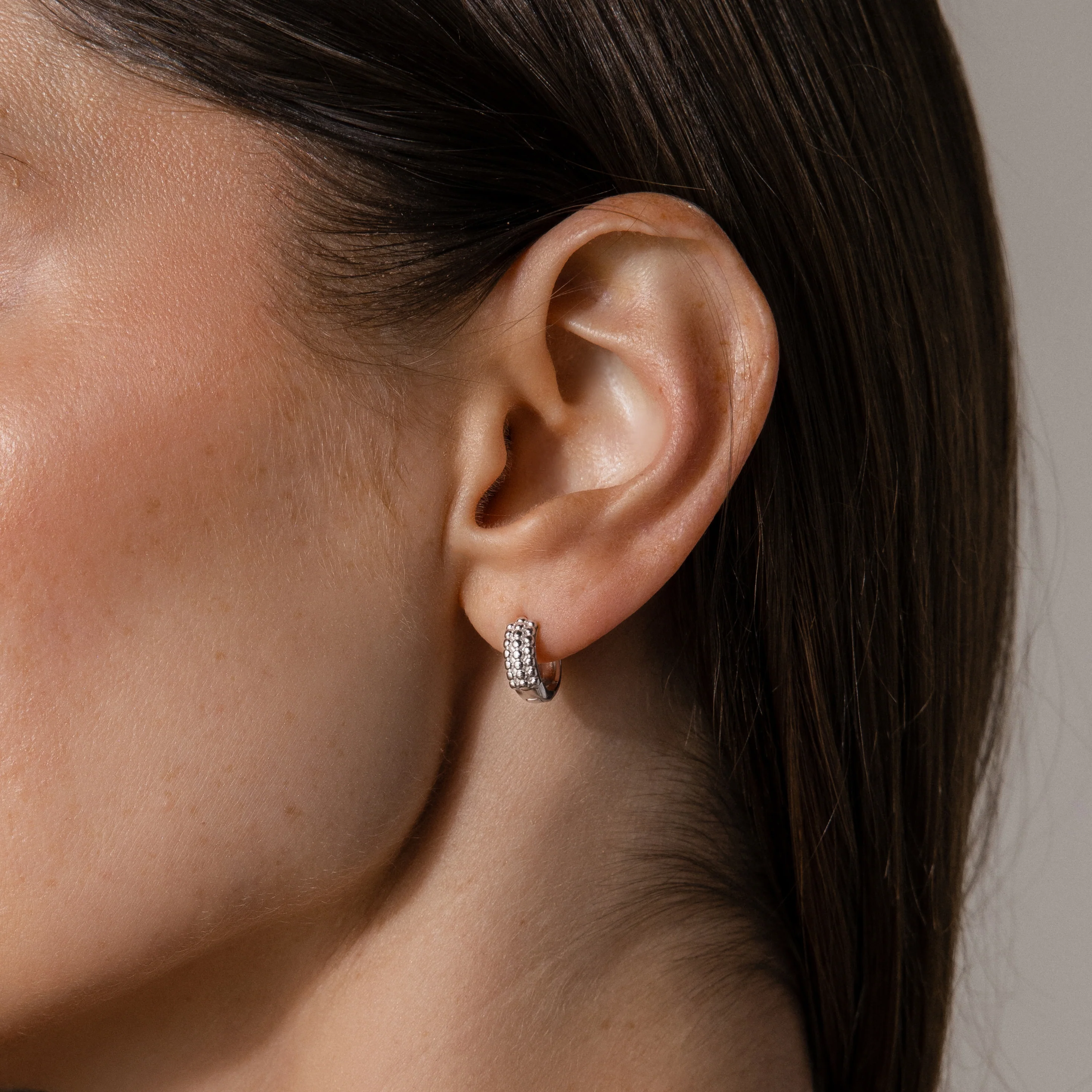Beaded Chunky Hoops in Silver - Image 2