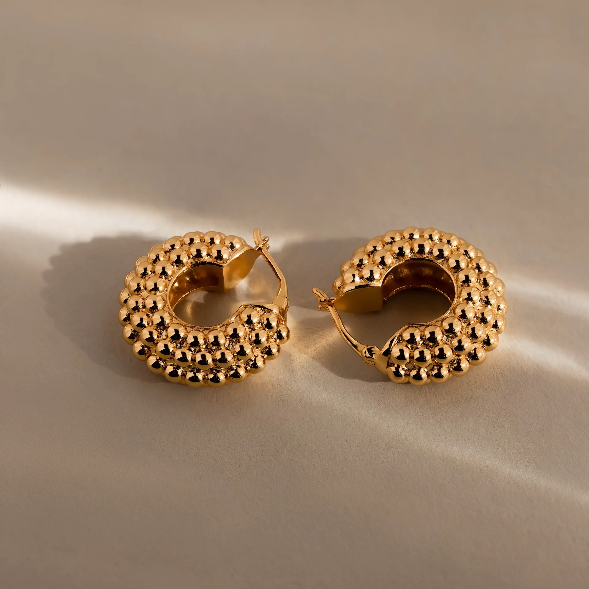 Beaded Dome Hoops in 18K Gold - Image 5