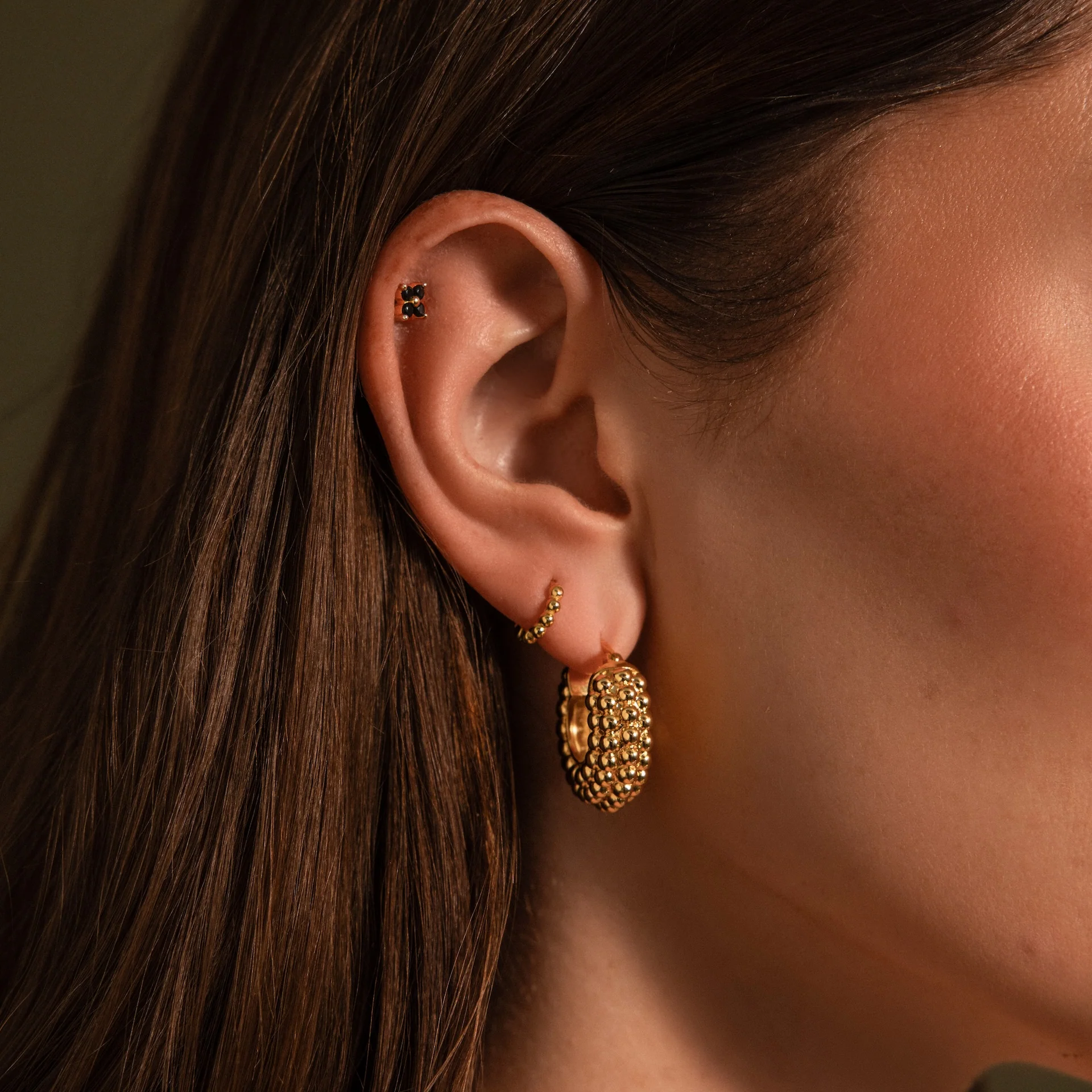 Beaded Dome Hoops in 18K Gold - Image 6