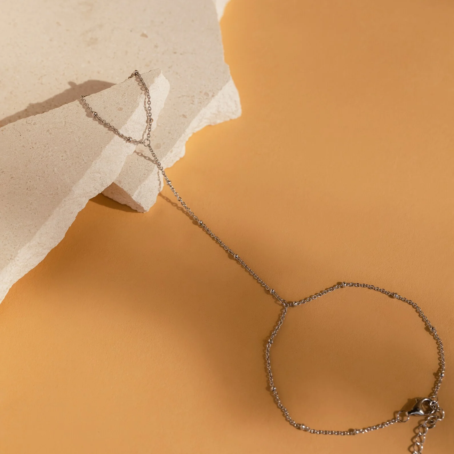 Beaded Hand Chain Bracelet in Silver - Image 3
