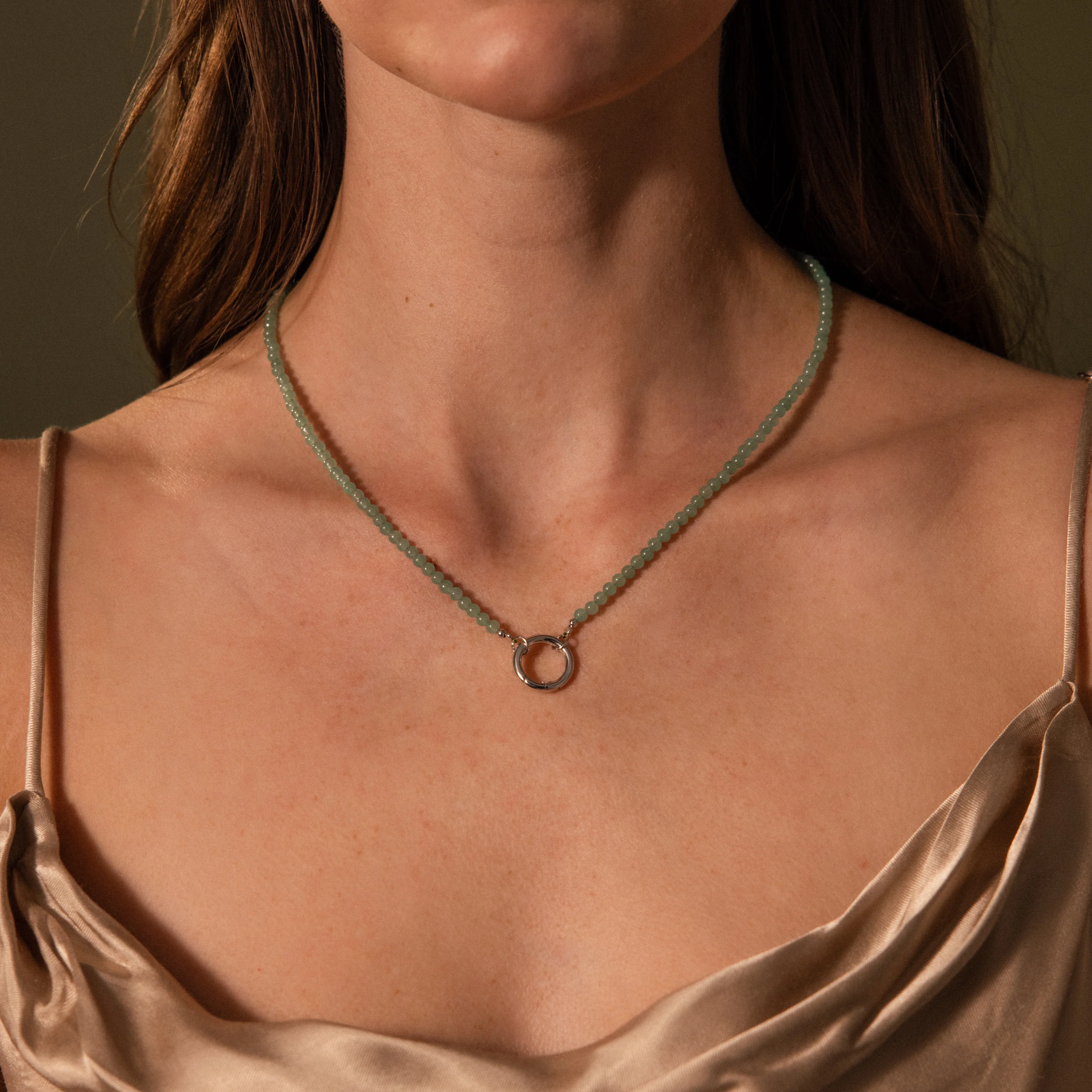 Beaded Jade Charm Necklace in Silver - Image 2