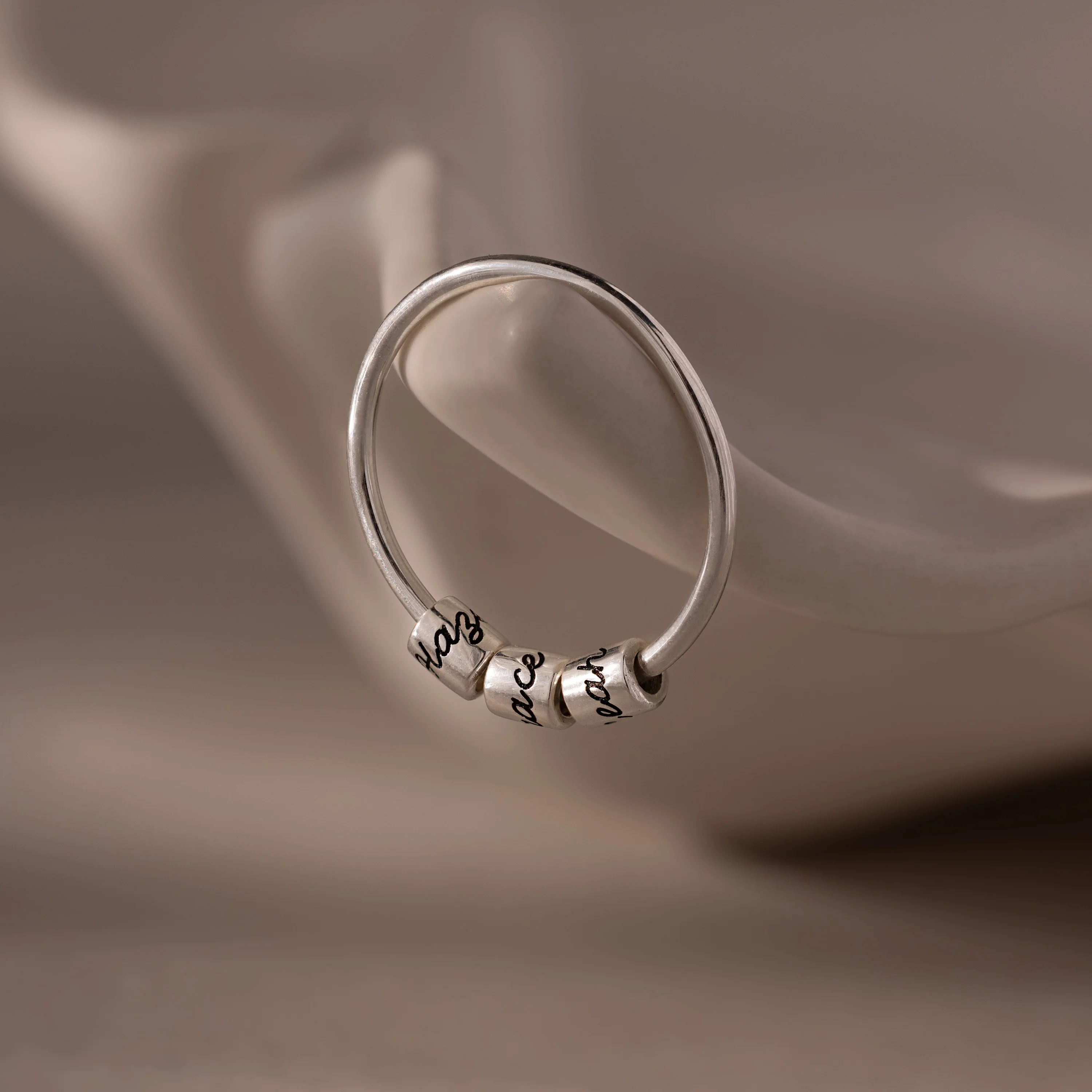 Beaded Multiple Name Ring in Silver