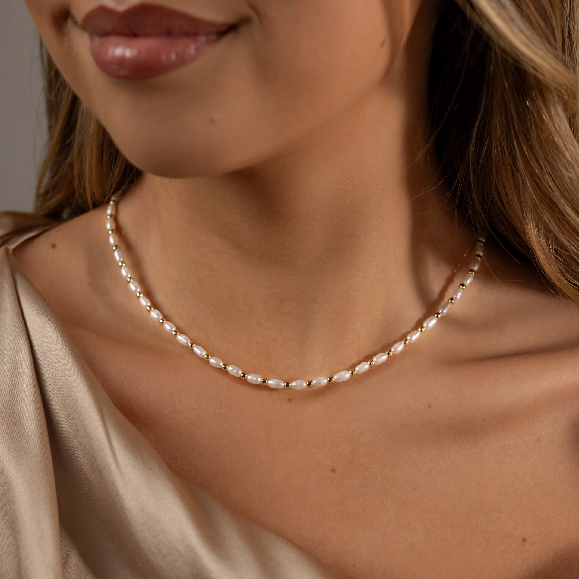 Beaded Pearl Necklace in 18K Gold - Image 2