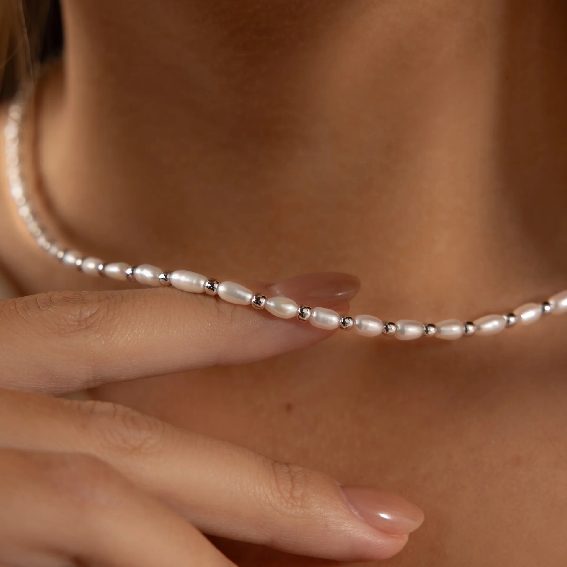 Beaded Pearl Necklace in Silver - Image 2