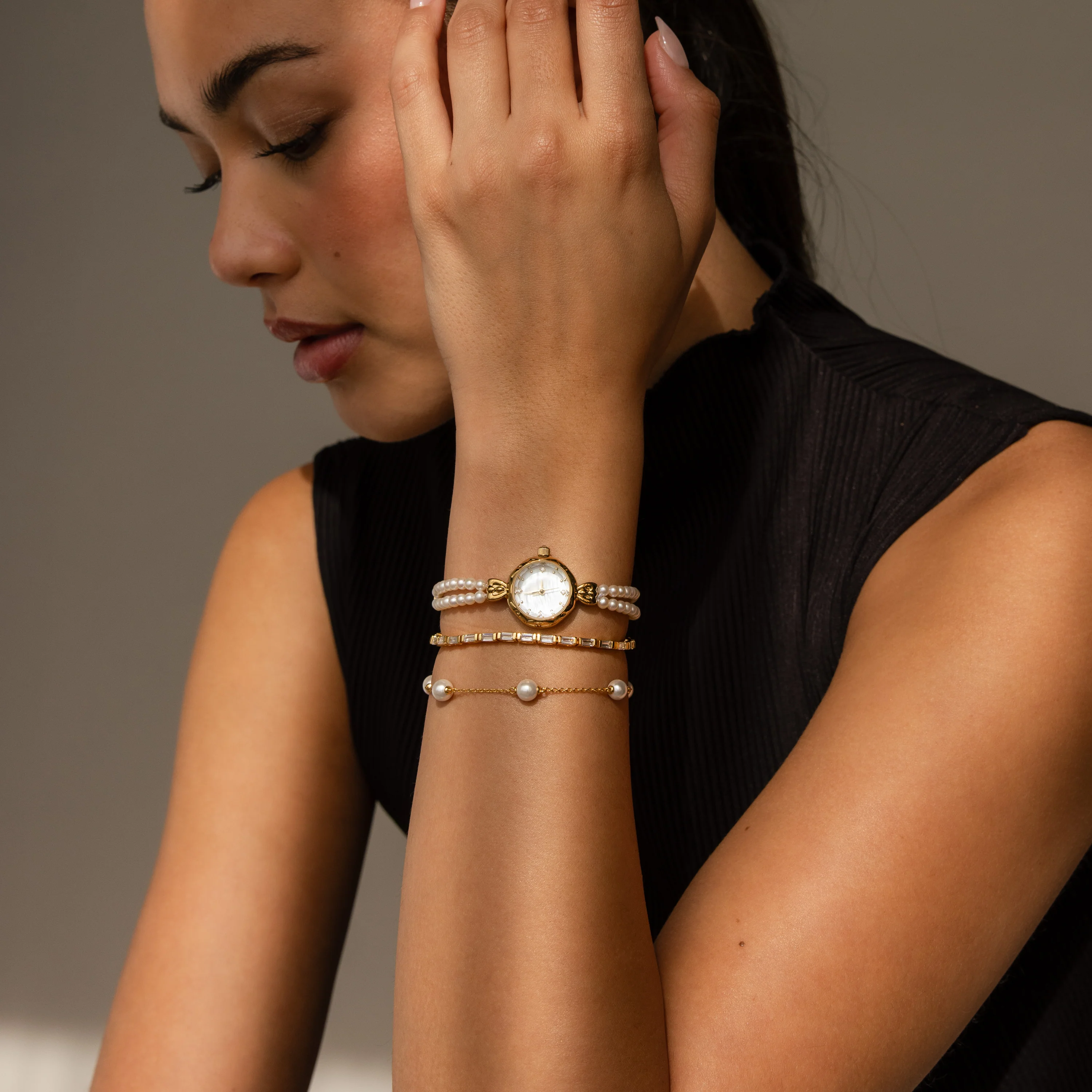 Beaded Pearl Timepiece in 18K Gold - Image 5