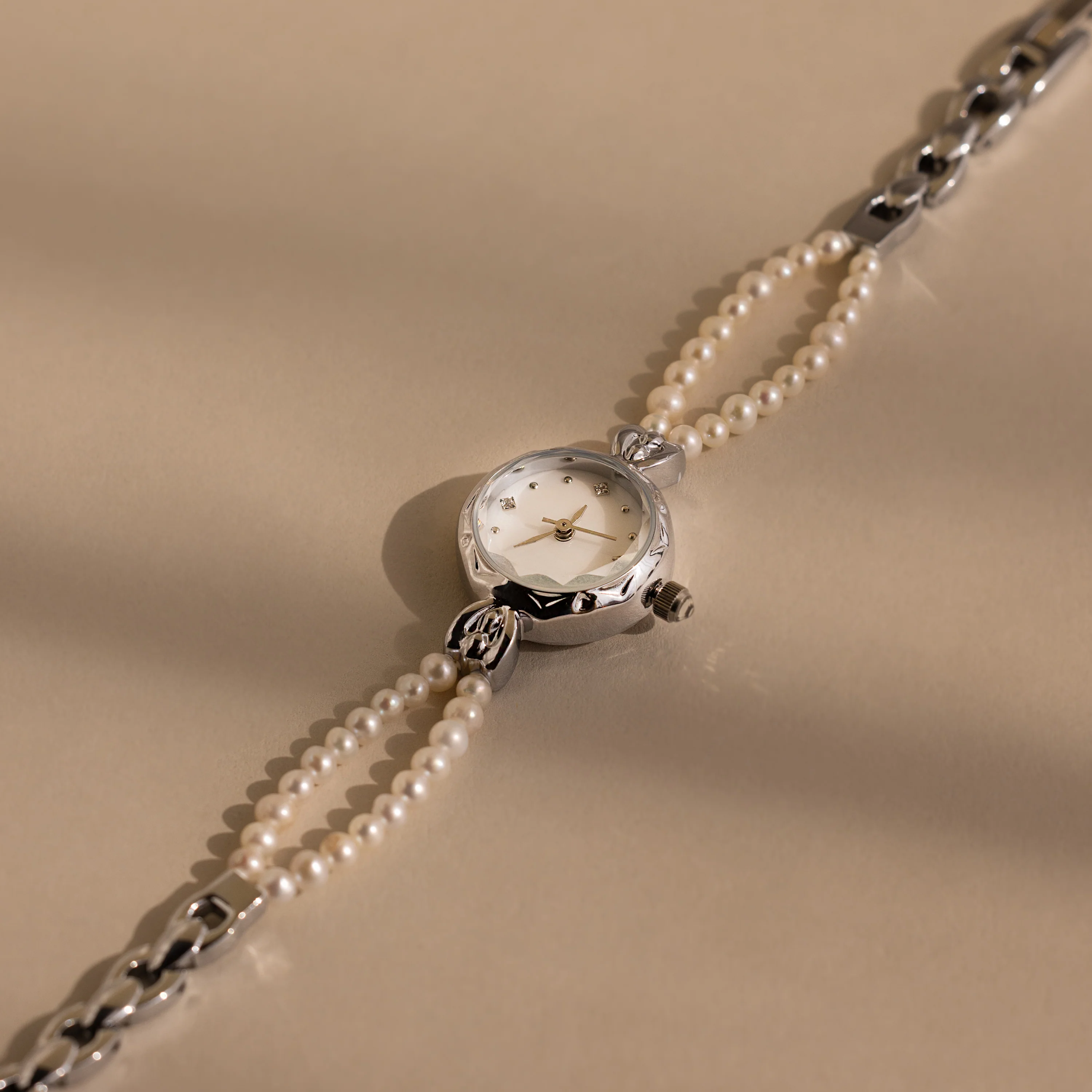 Beaded Pearl Timepiece in Silver - Image 3