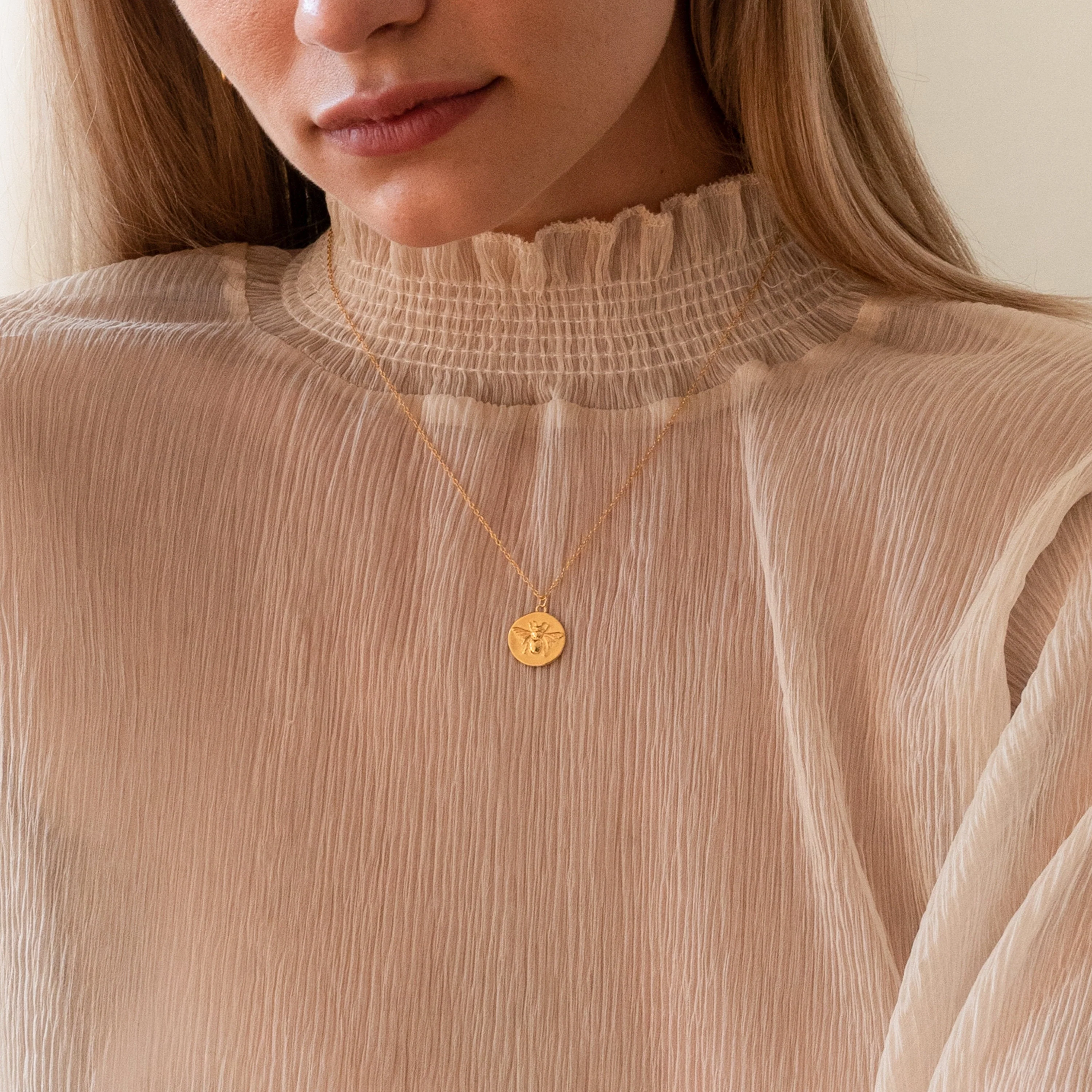 Bee Coin Necklace in 18K Gold - Image 2