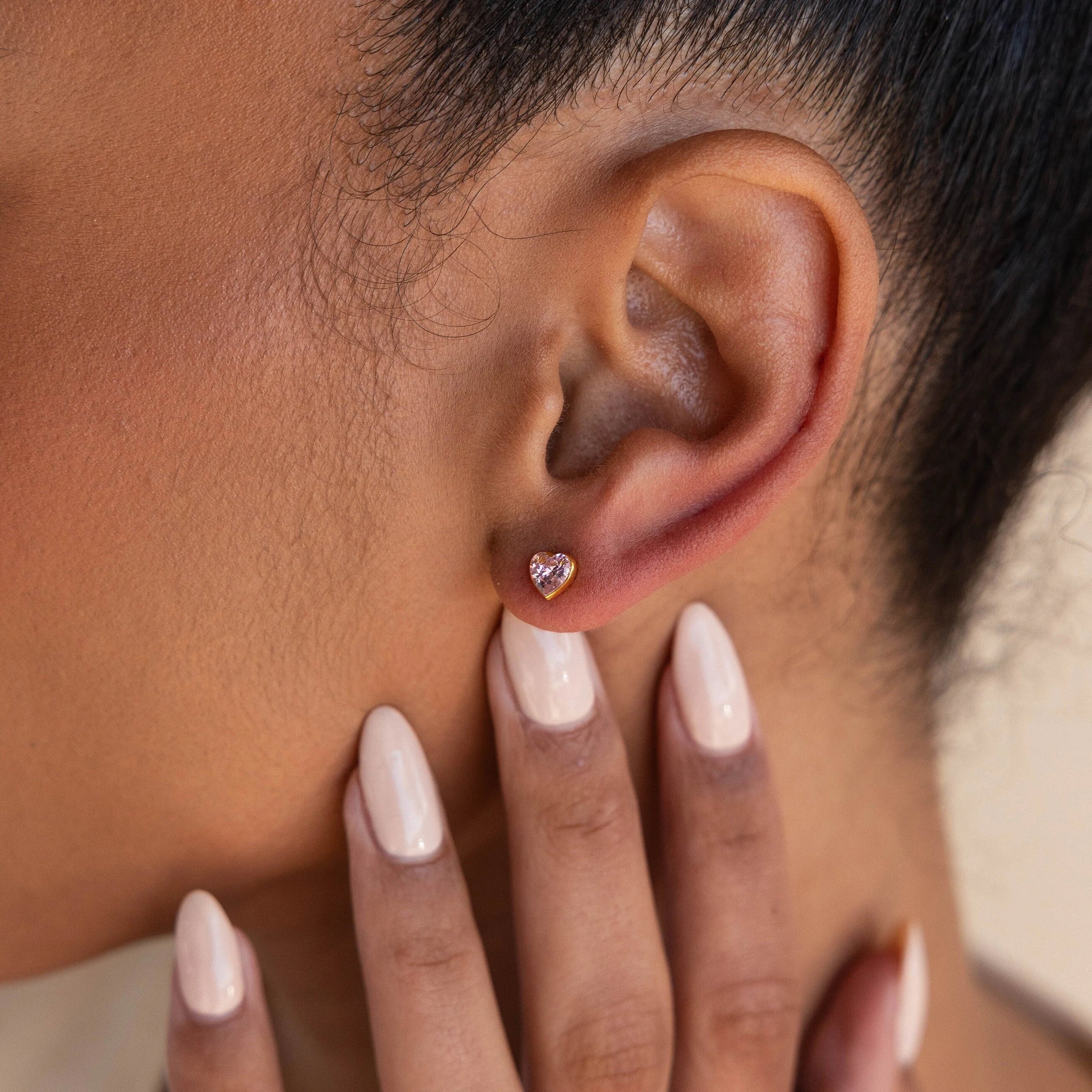 Bezel Heart Birthstone Studs - Image 2