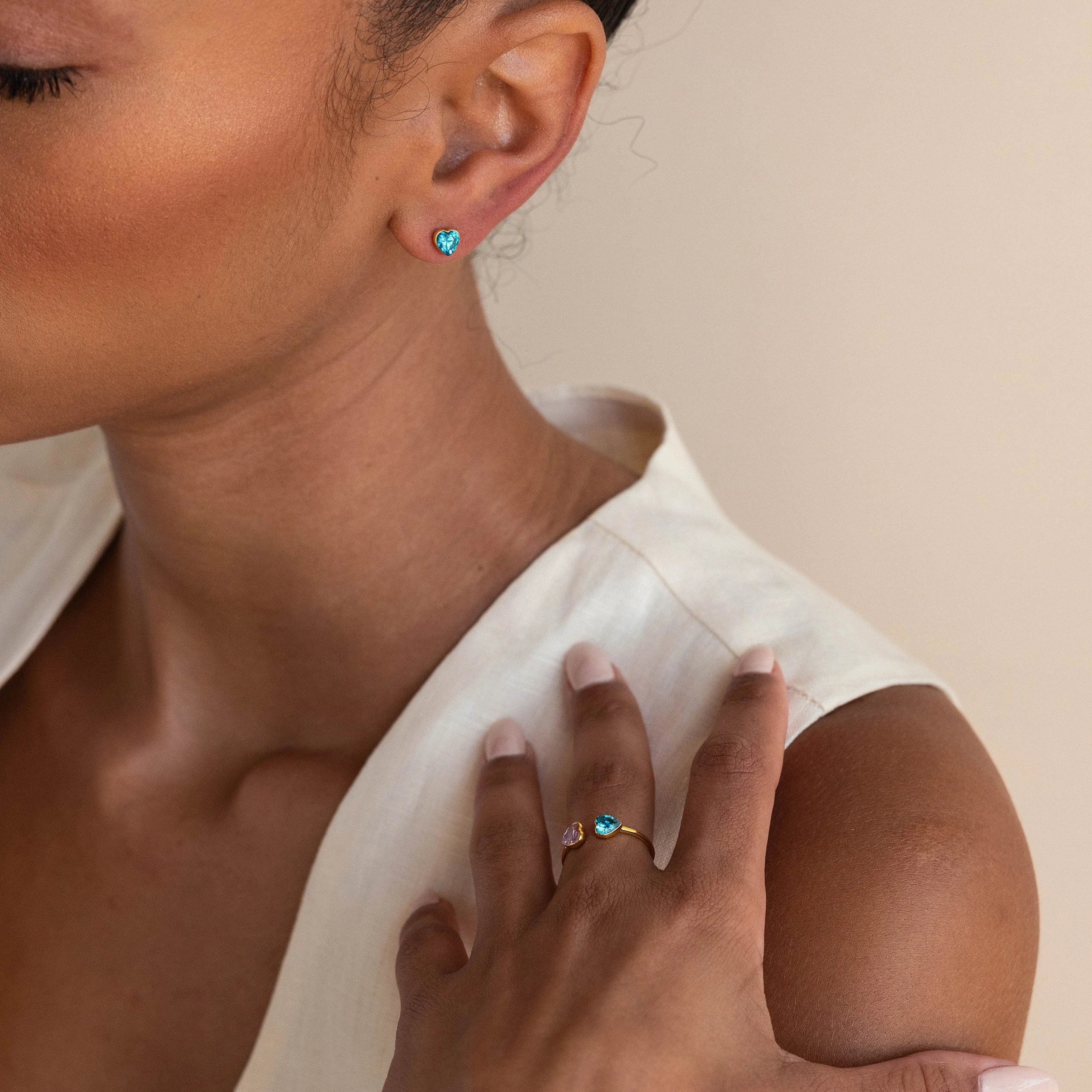 Bezel Heart Birthstone Studs - Image 6