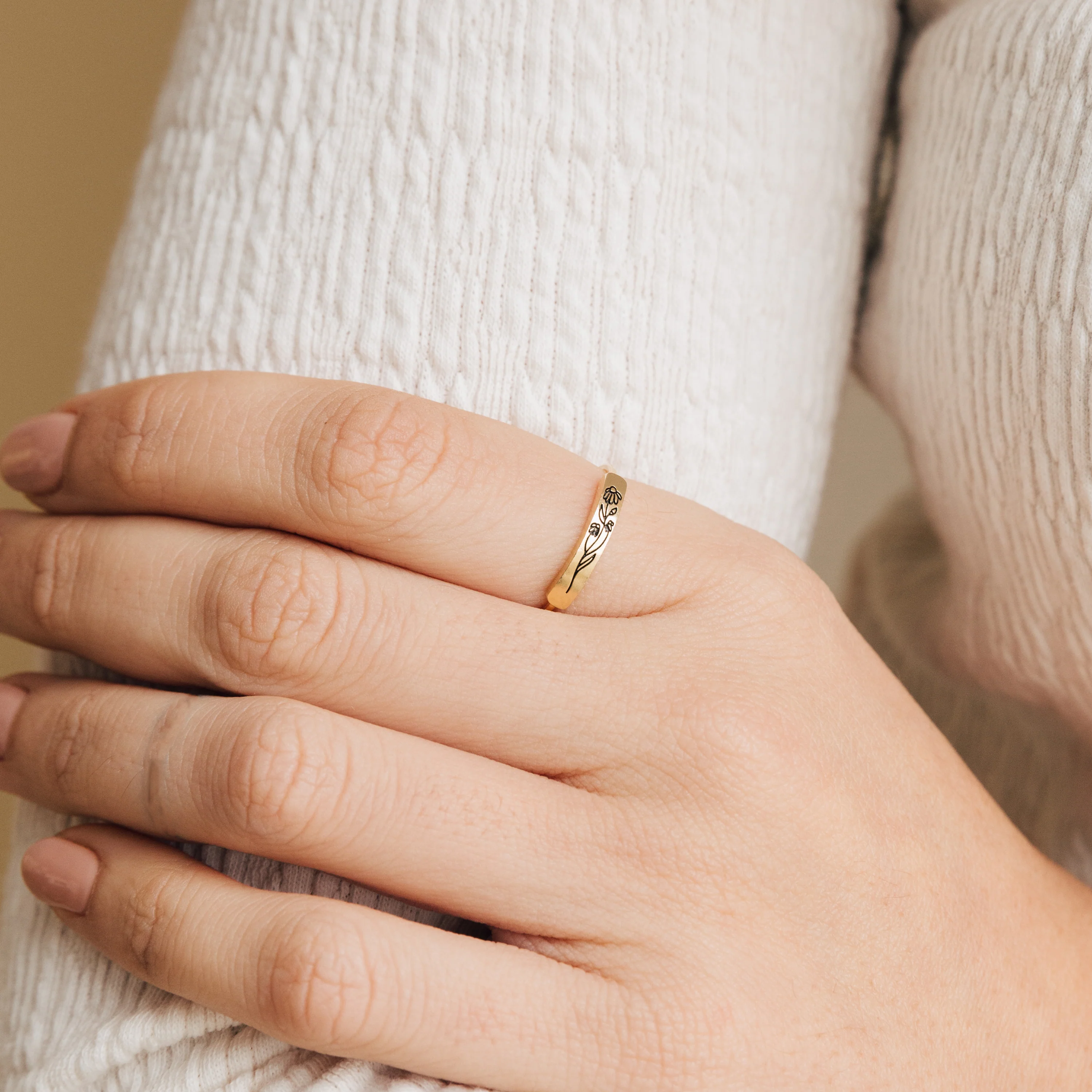 Birth Flower Bar Ring in Silver - Image 4