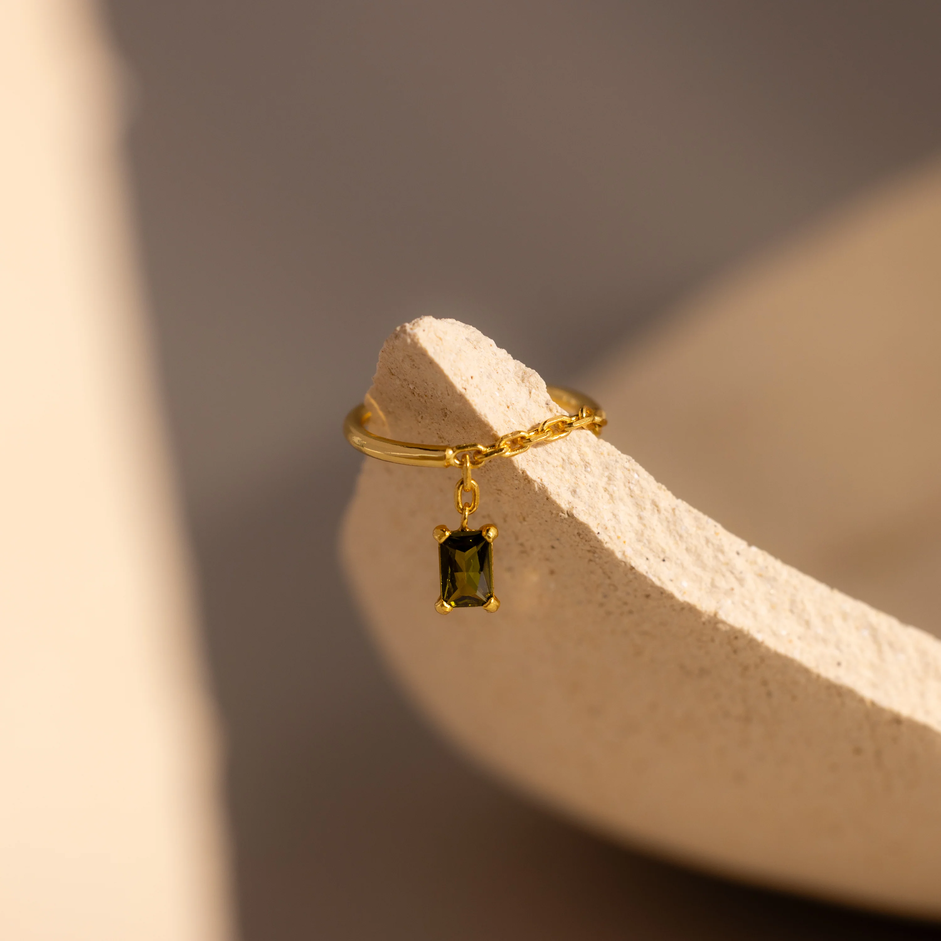 Peridot Drop Chain Ring