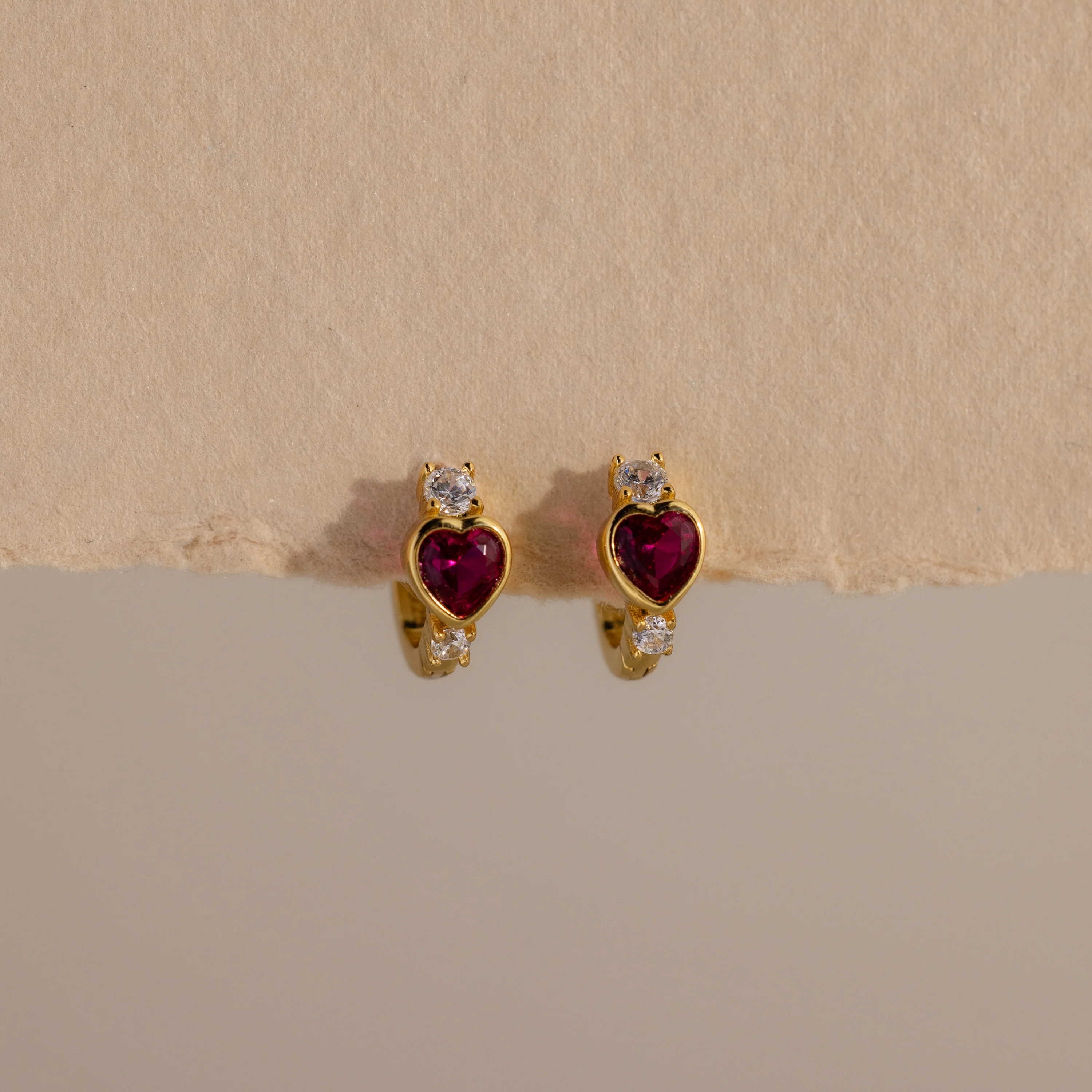 Ruby Heart Hoops