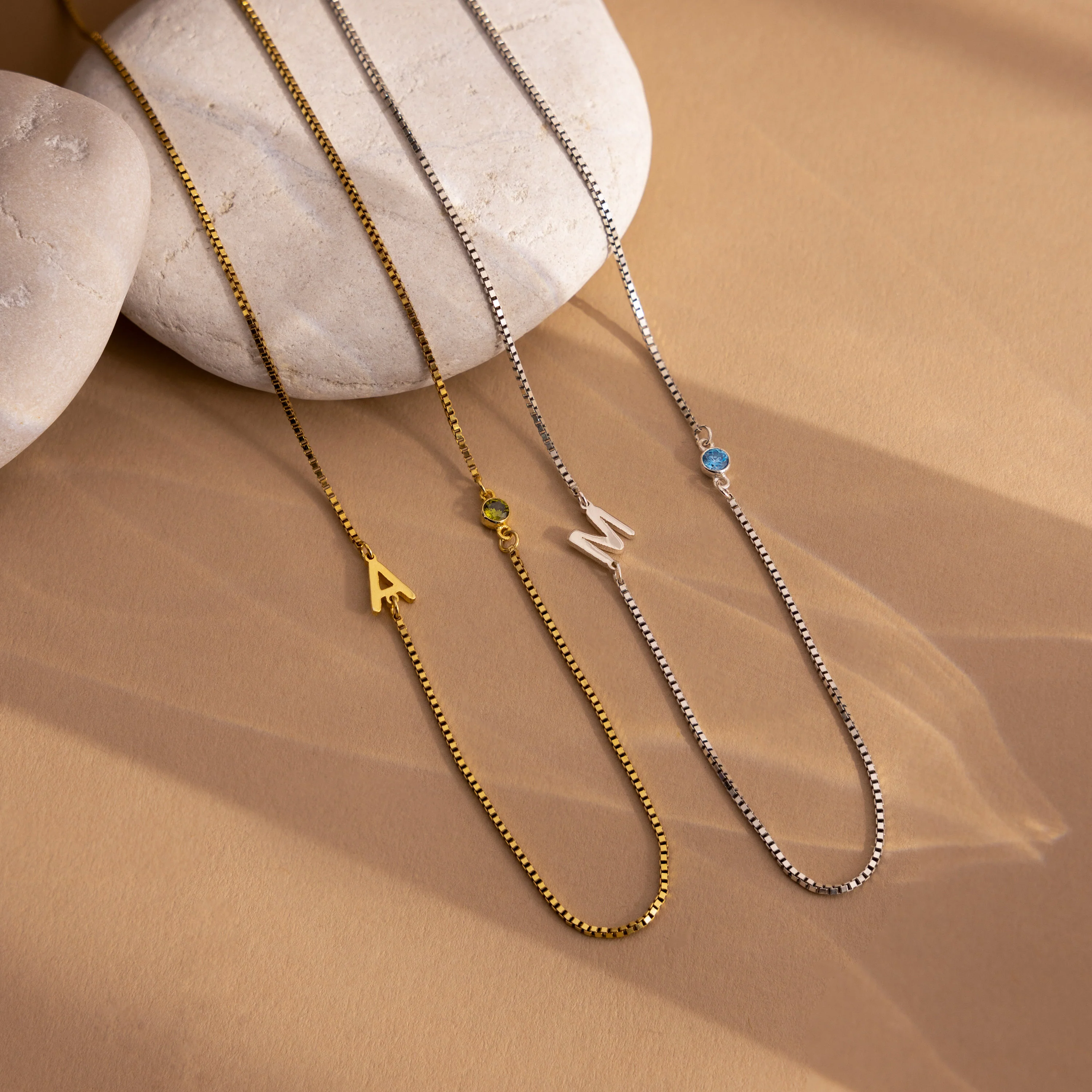 Birthstone Initial Necklace in Box Chain - Image 3