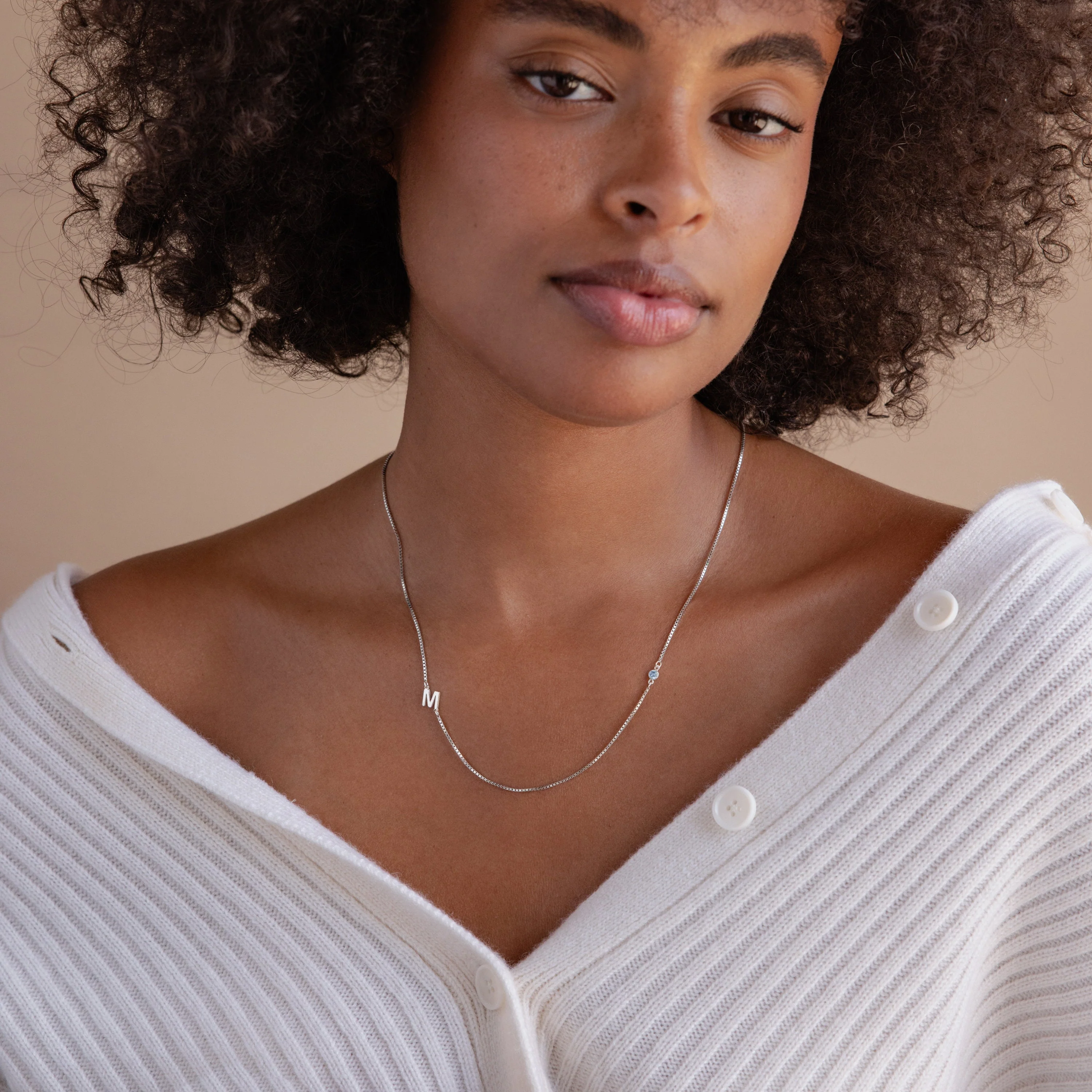 Birthstone Initial Necklace in Box Chain - Image 4