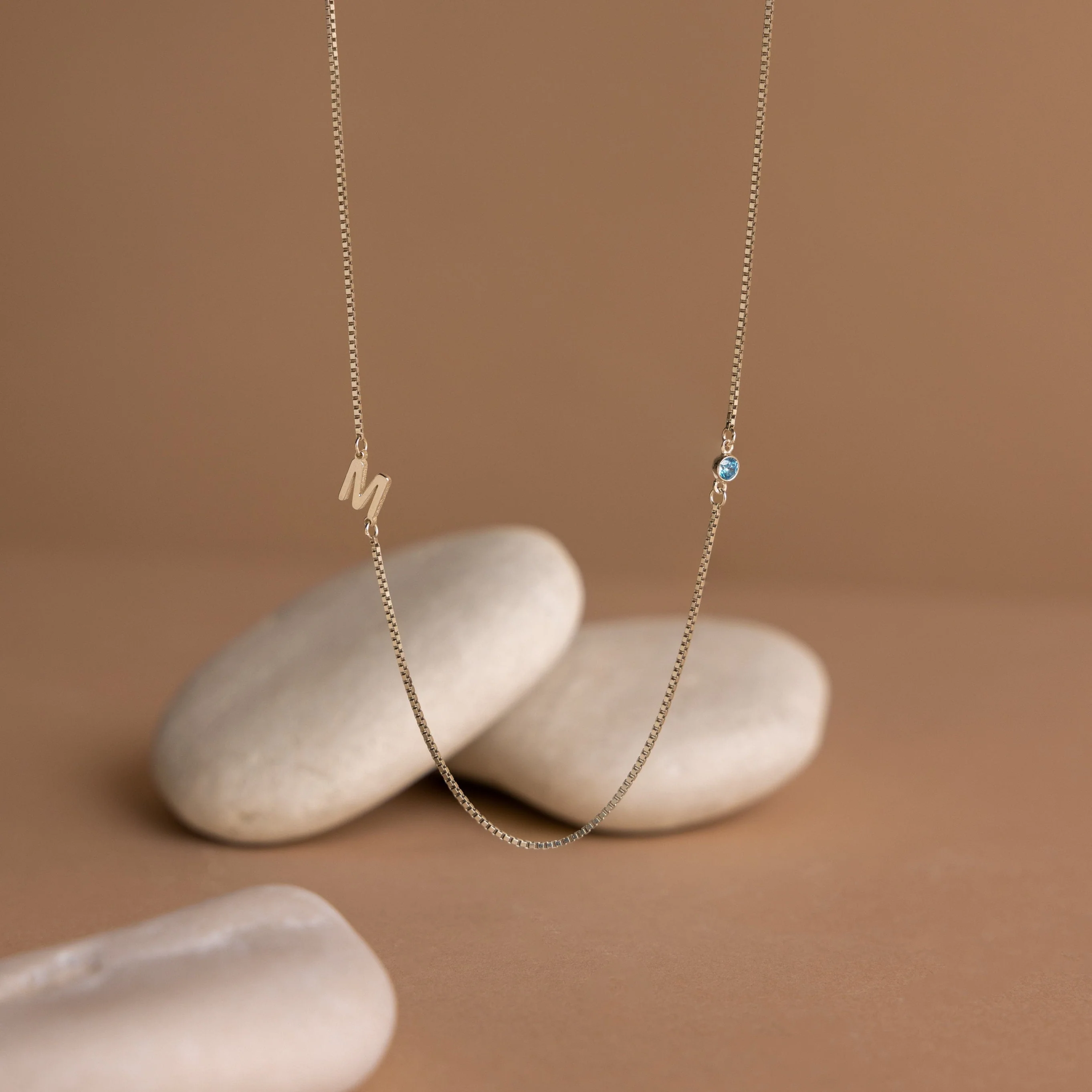 Birthstone Initial Necklace in Box Chain - Image 5