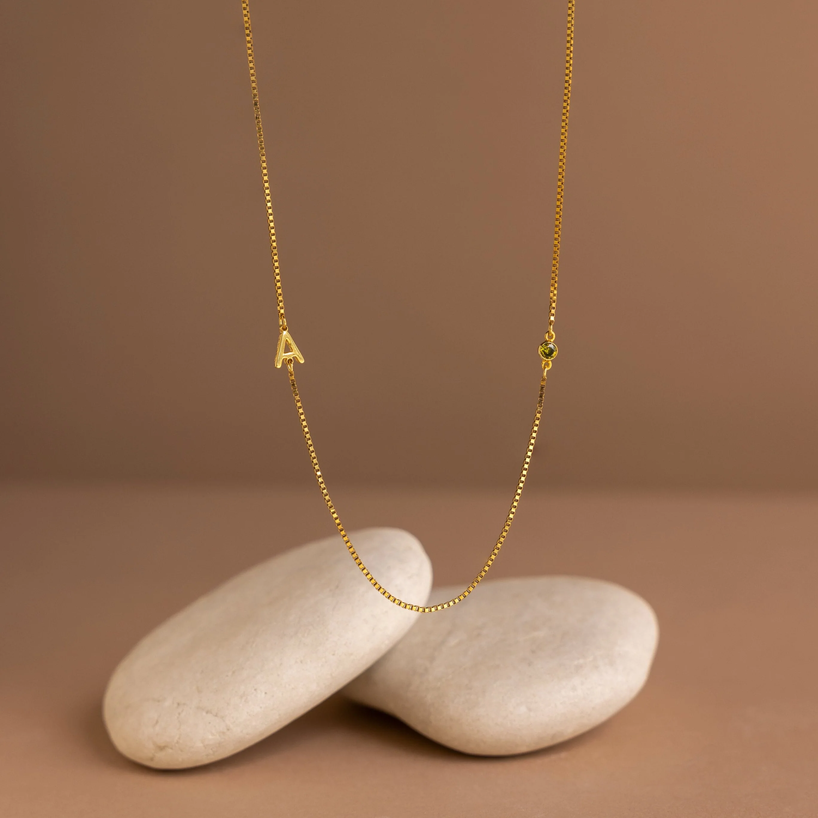 Birthstone Initial Necklace in Box Chain - Image 7