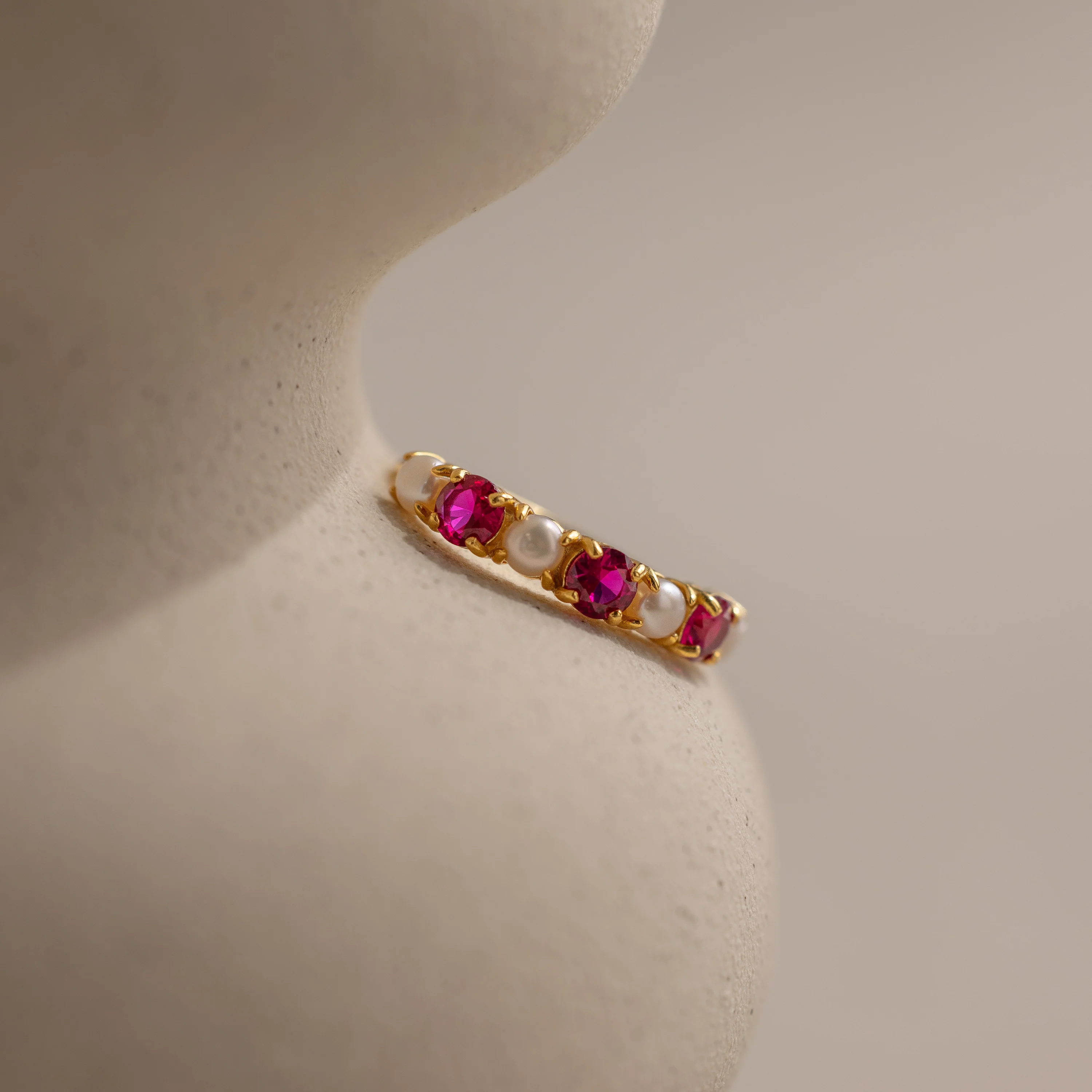 Pink Ruby & Pearl Lace Ring