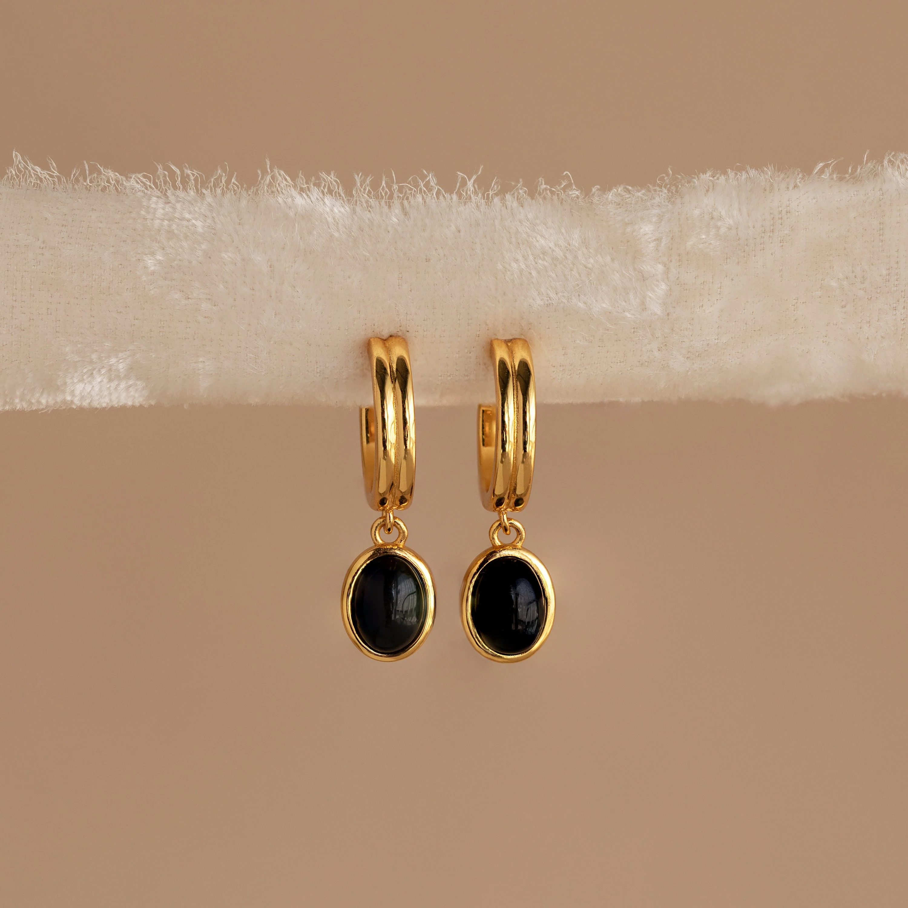 Black Gemstone Drop Hoops - Image 7