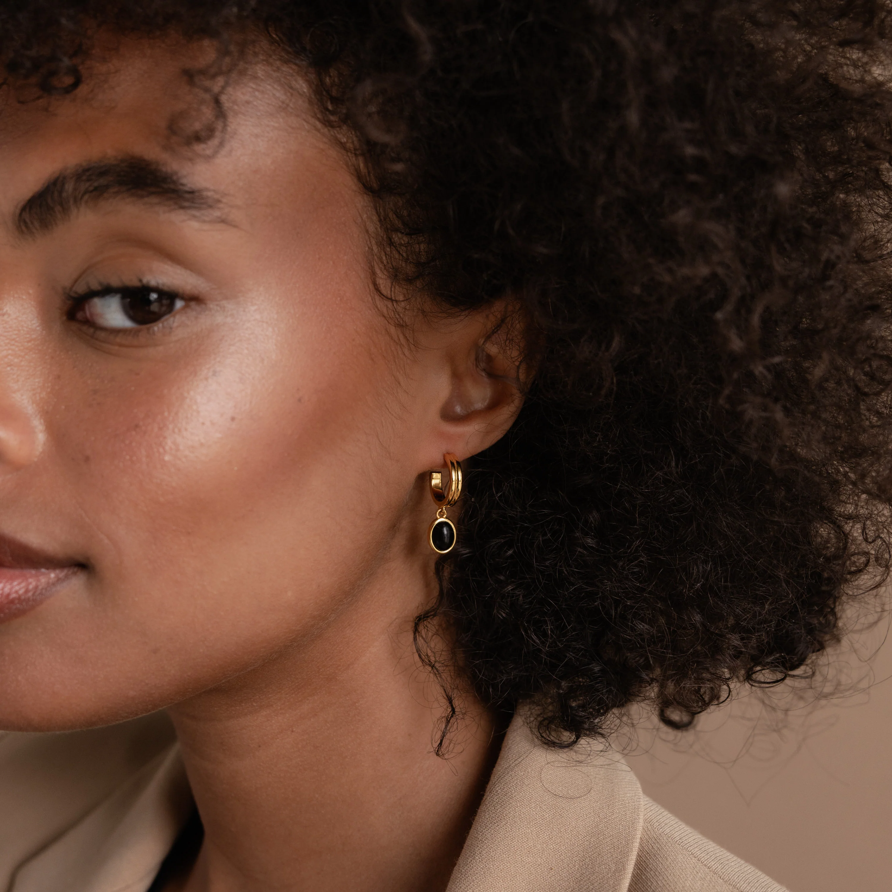 Black Gemstone Drop Hoops - Image 8