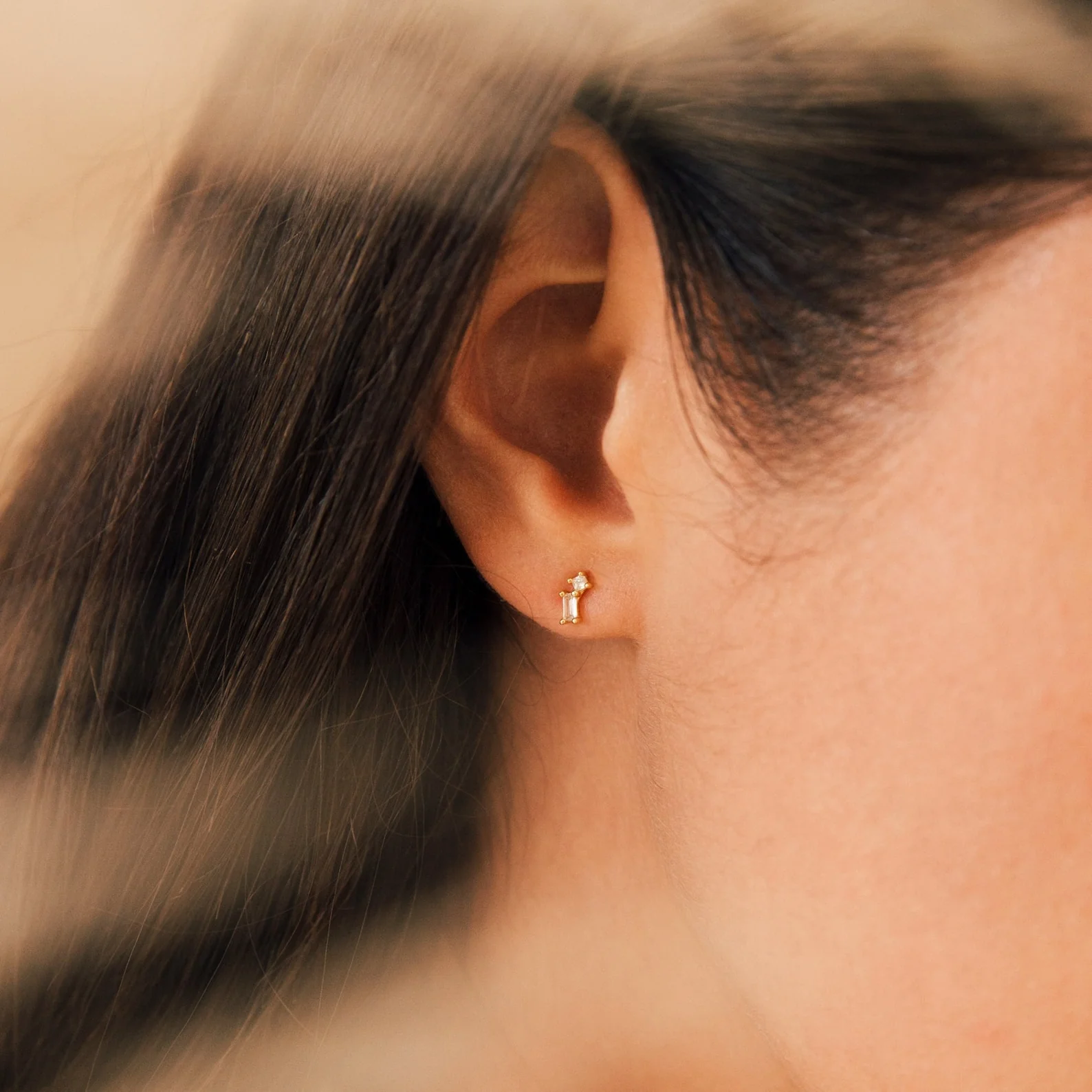 Blair Baguette Diamond Drop Studs - Image 2