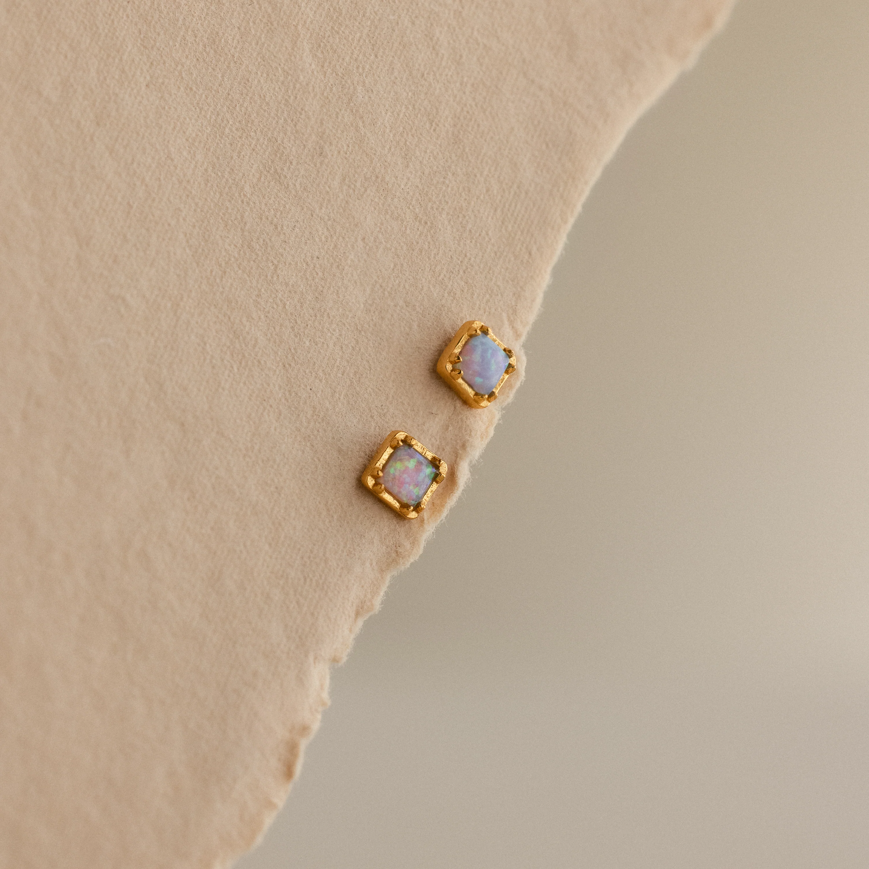 Blue Opal Prism Flatback Studs in 18K Gold - Image 3